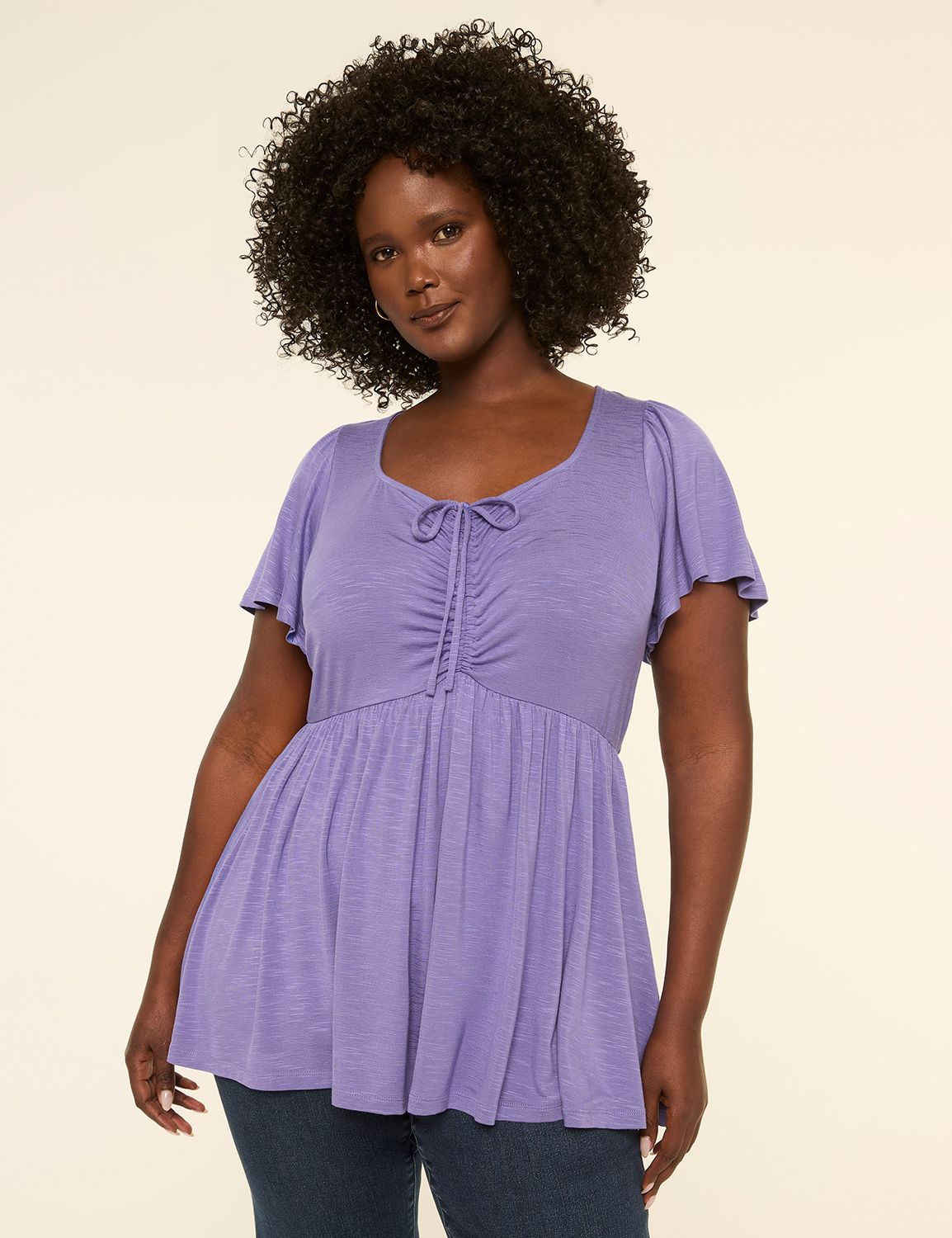 Swing Flutter-Sleeve Sweetheart Top