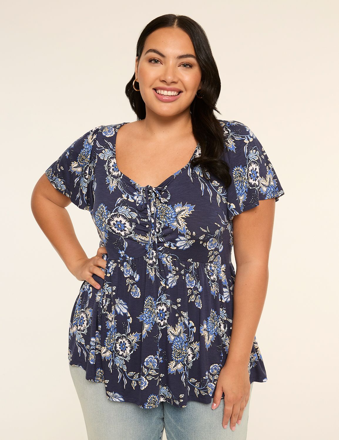 Swing Flutter-Sleeve Sweetheart Top