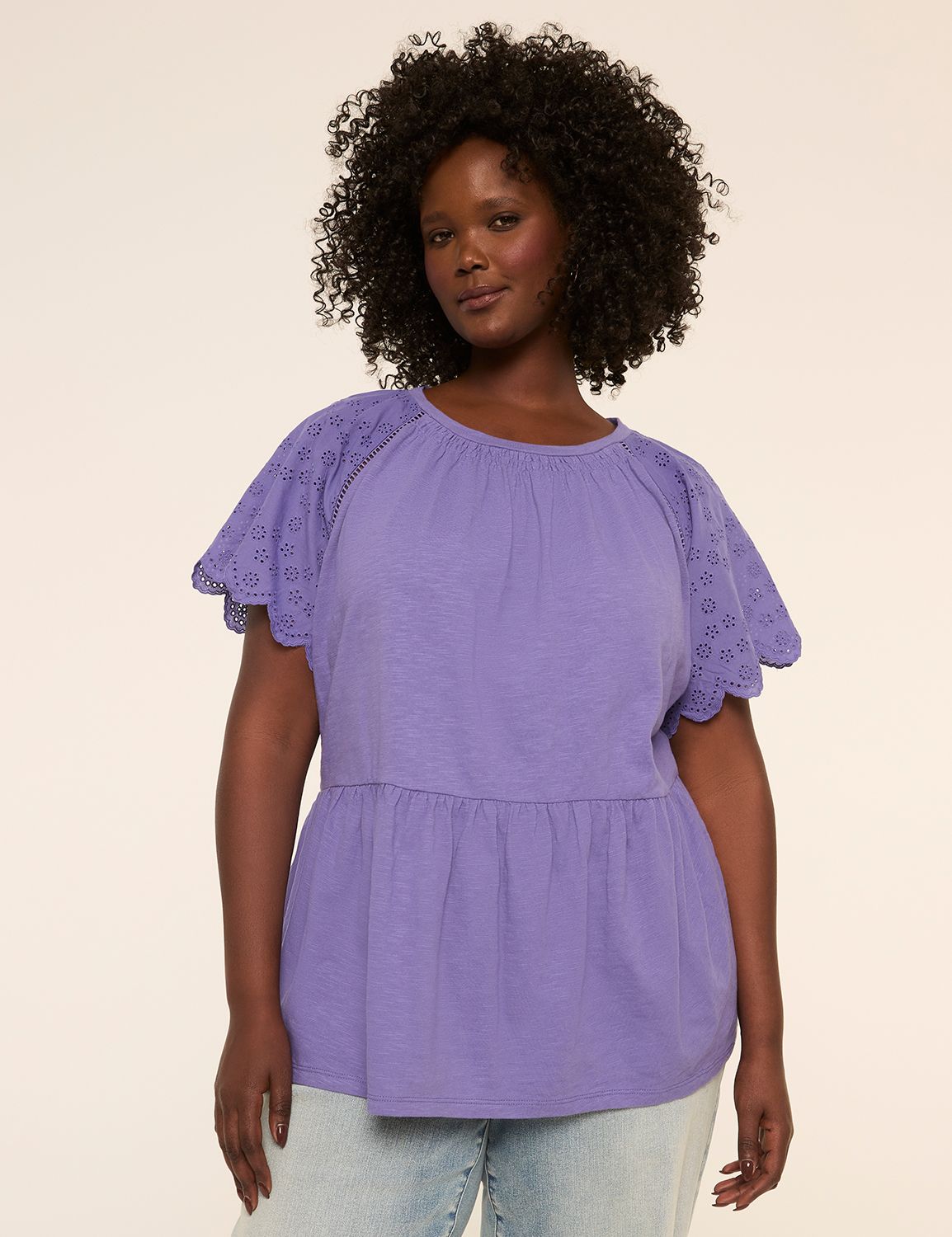 Eyelet-Sleeve Peplum Top