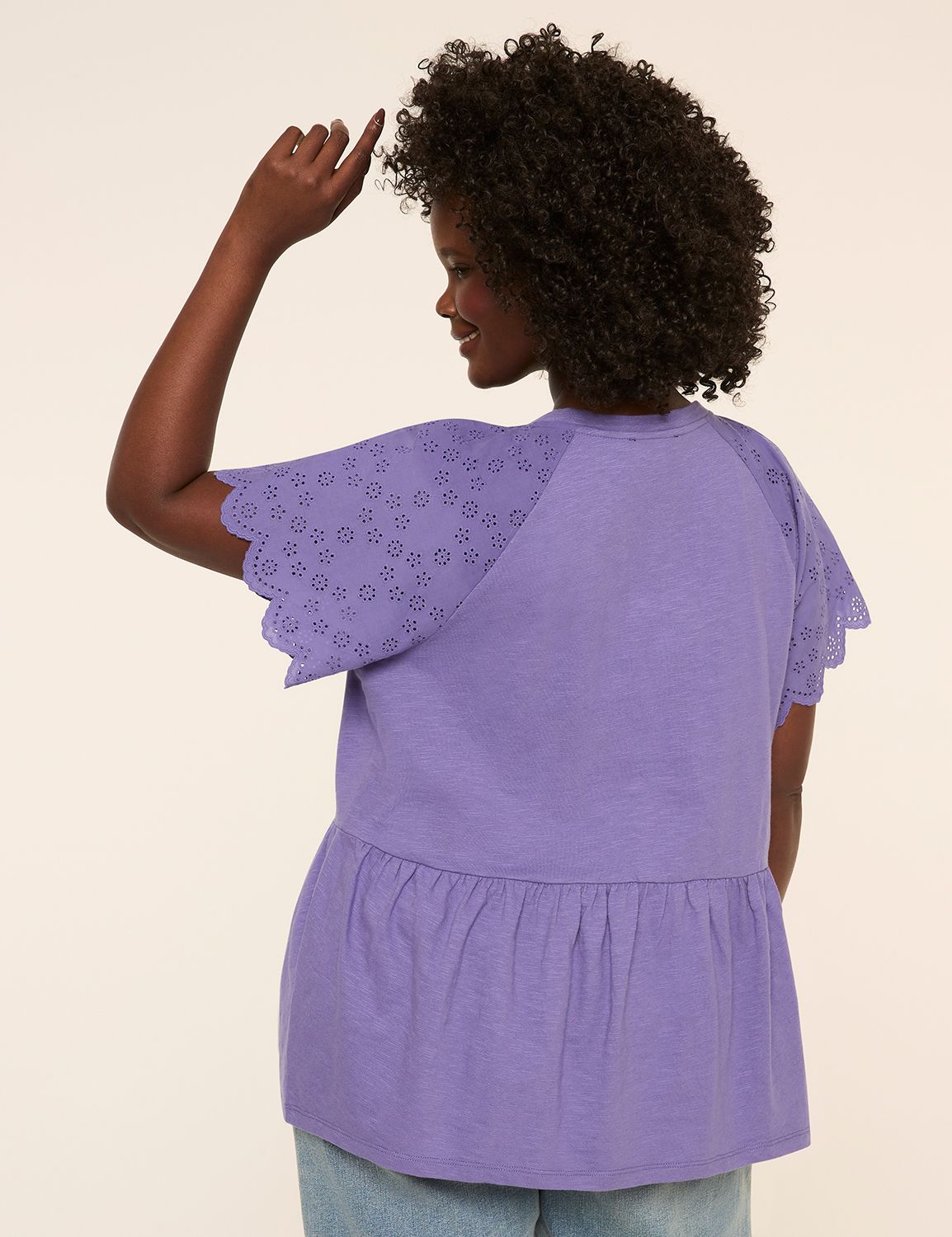 Eyelet-Sleeve Peplum Top