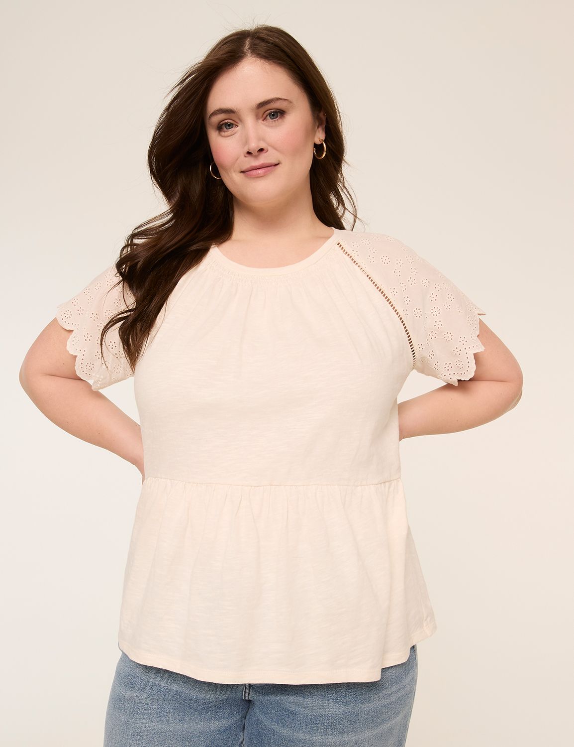 Eyelet-Sleeve Peplum Top