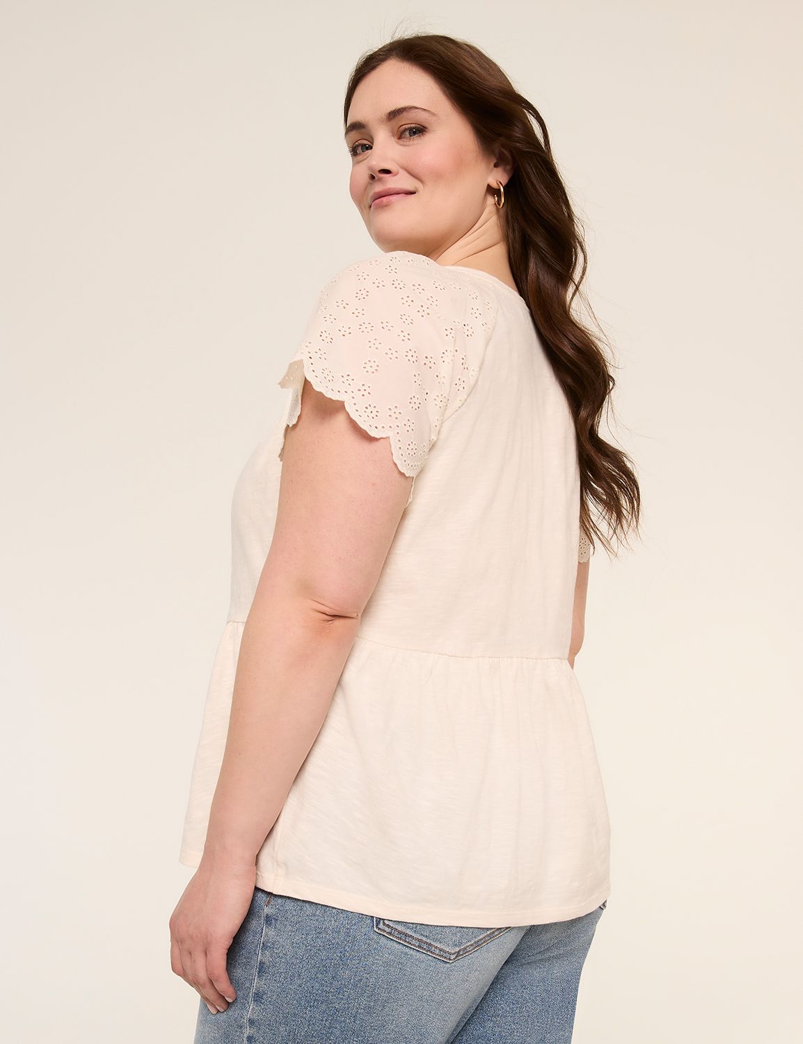 Eyelet-Sleeve Peplum Top