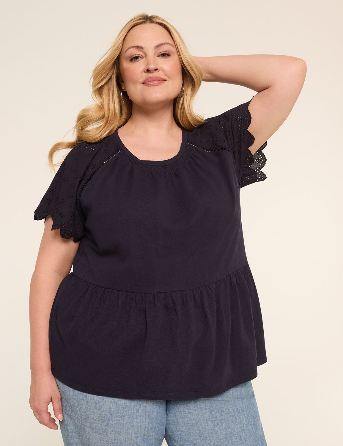 Eyelet-Sleeve Peplum Top