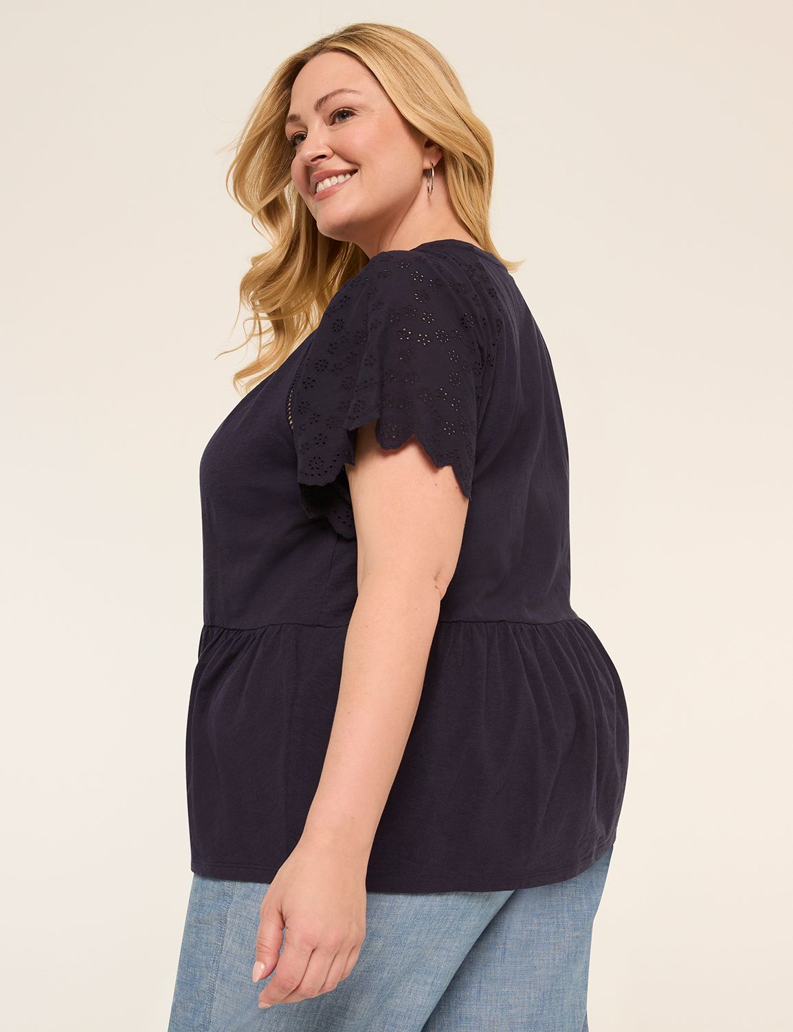 Eyelet-Sleeve Peplum Top