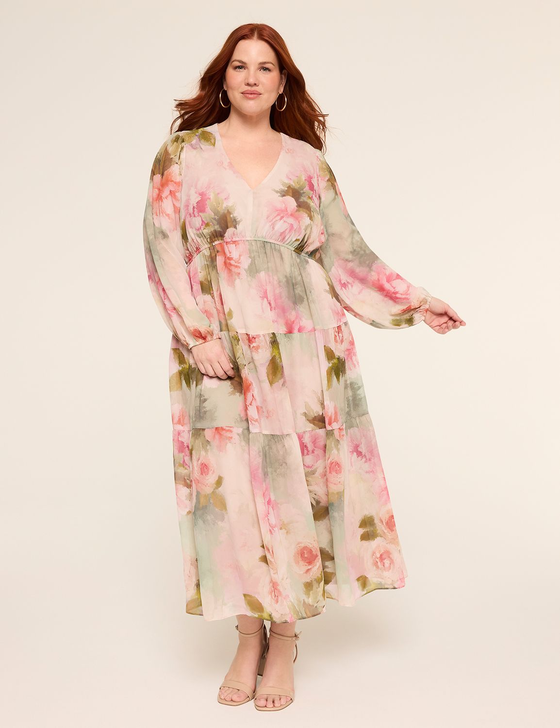 Long-Sleeve V-Neck Maxi Dress