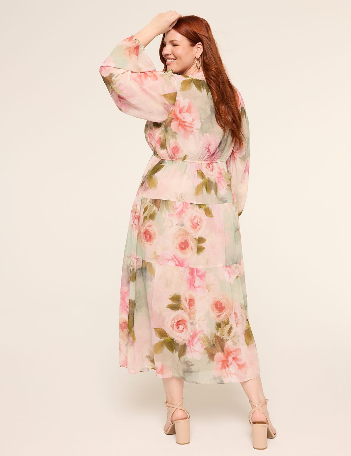 Long-Sleeve V-Neck Maxi Dress