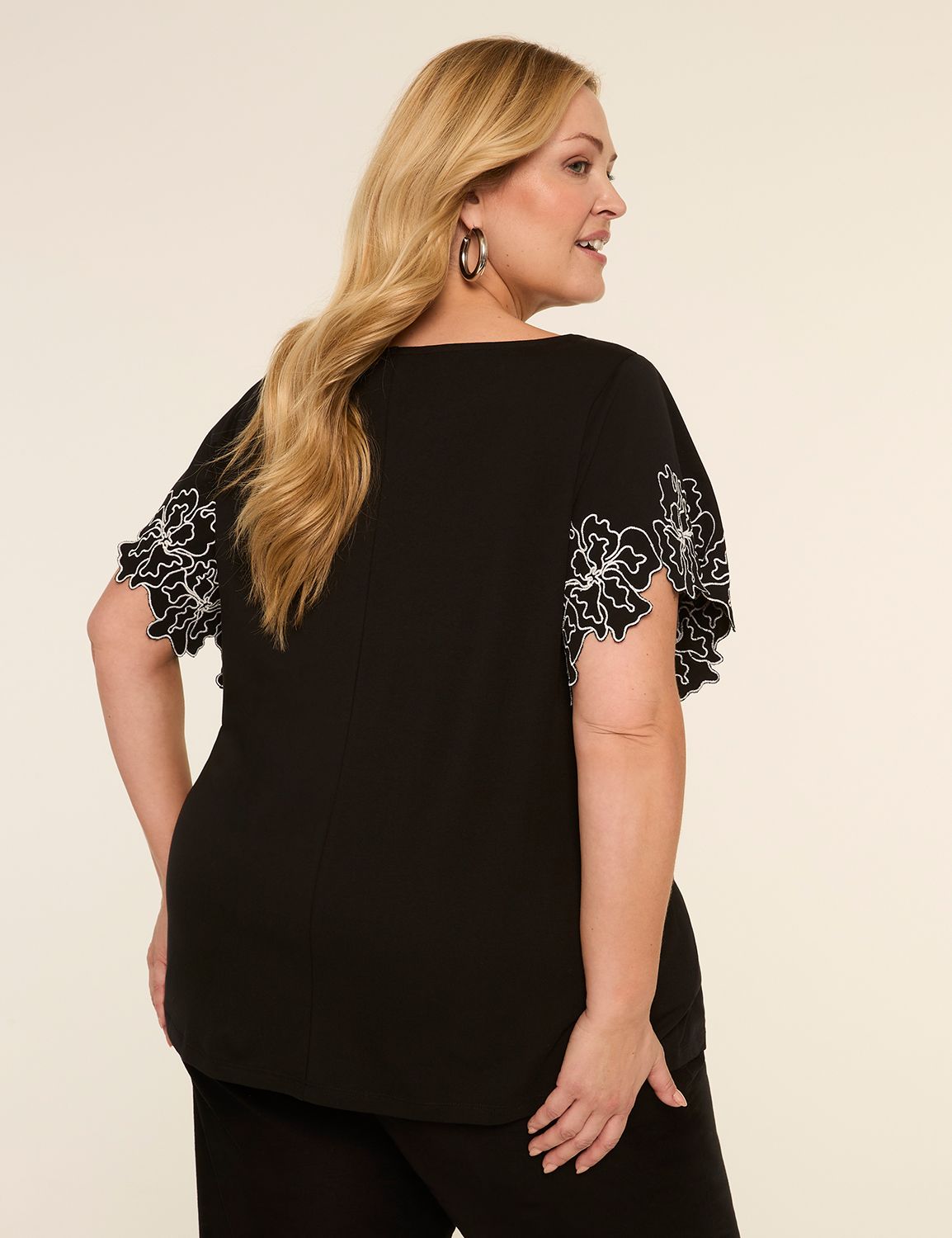 Embroidered Short-Sleeve Boat-Neck Top