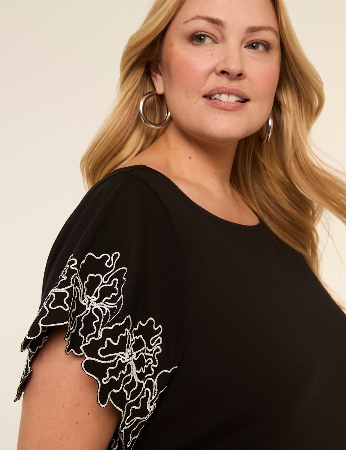 Short Embroidered Sleeve Boat Neck Product Image 4