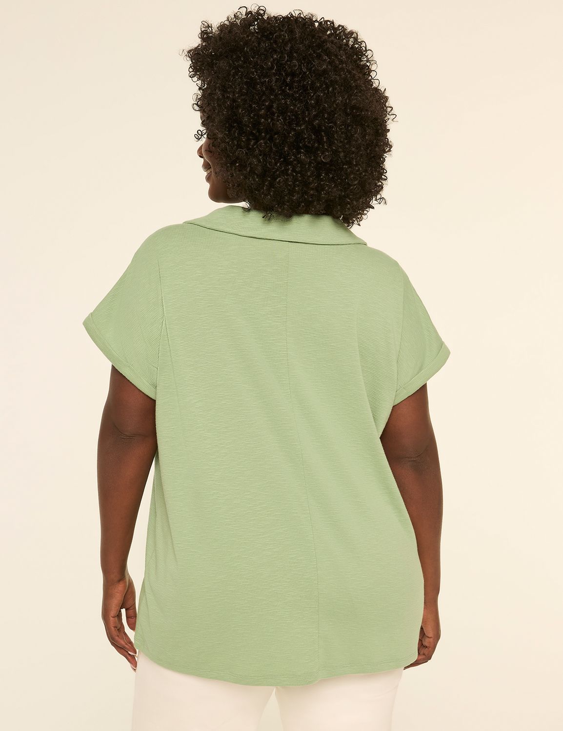 Dolman-Sleeve Collared V-Neck Top