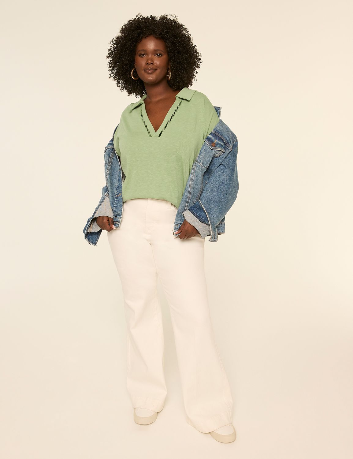 Short Sleeve Dolman Collared V Neck Product Image 3