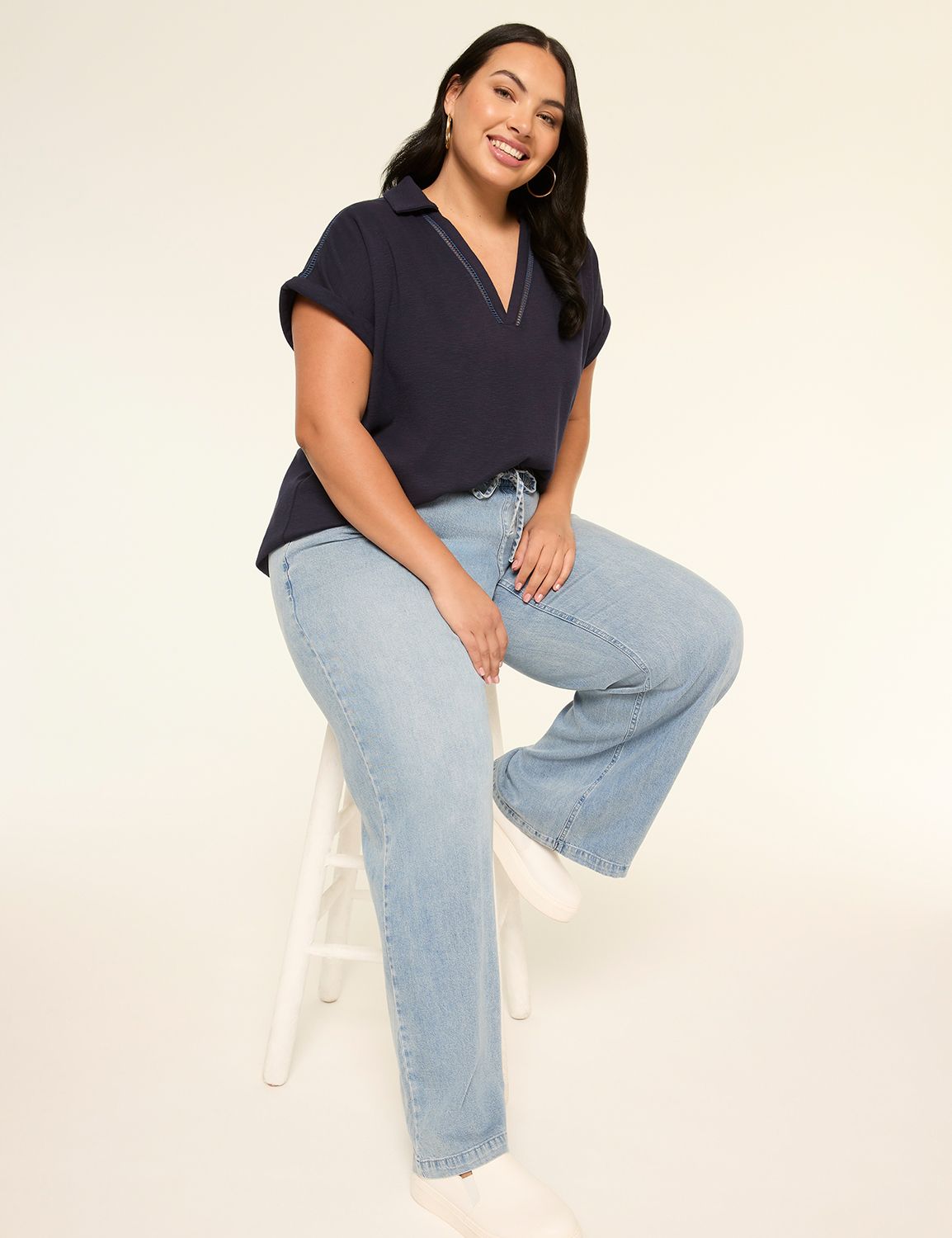 Short Sleeve Dolman Collared V Neck Product Image 3