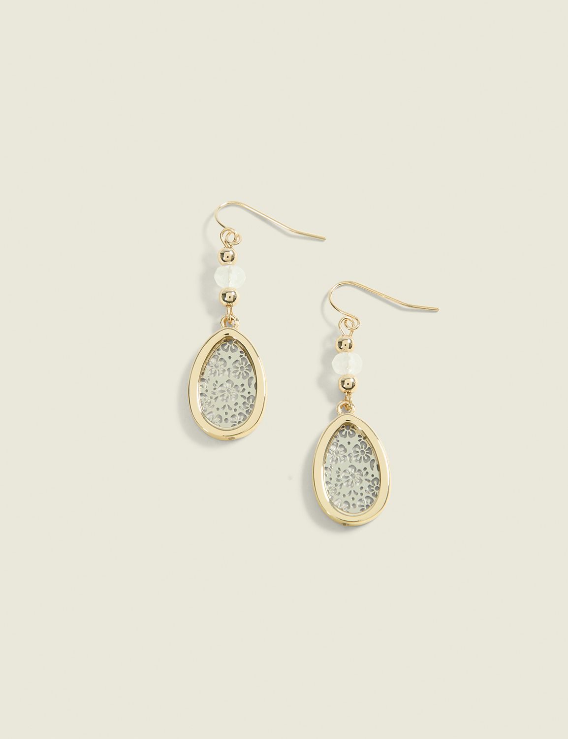 Neutral Stone & Floral Filigree Teardrop Earring