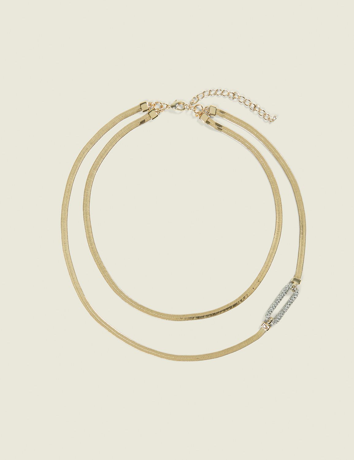 Pave Clip Gold Multi Row Necklace