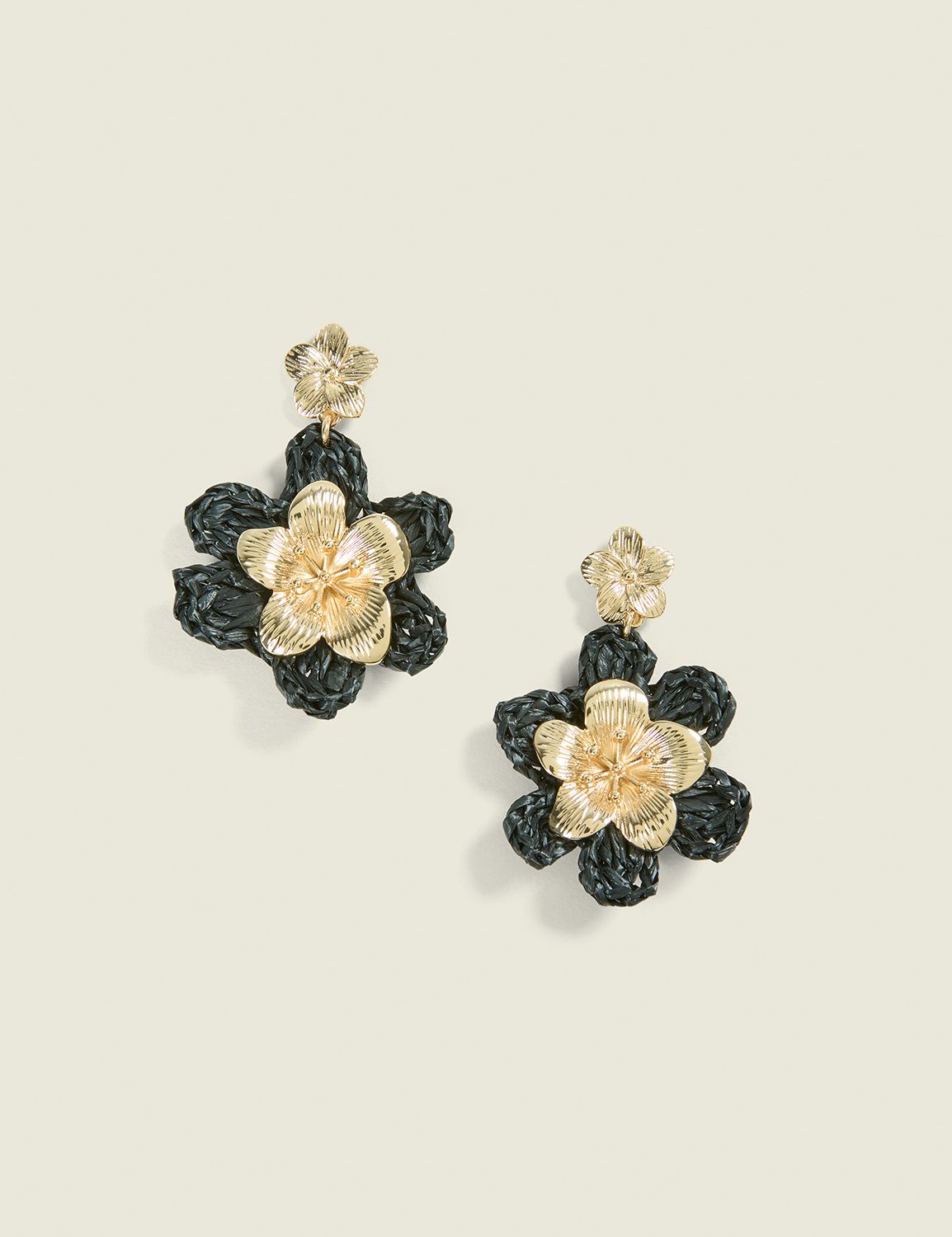 Black & Gold Flower Drop Earring