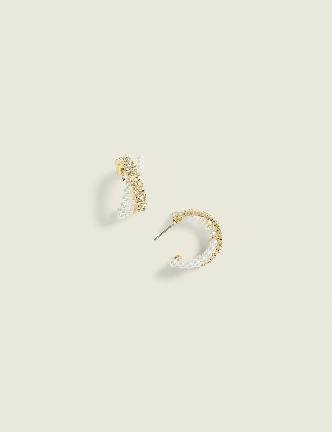 Pave & Pearl Crossover Hoop Earrings