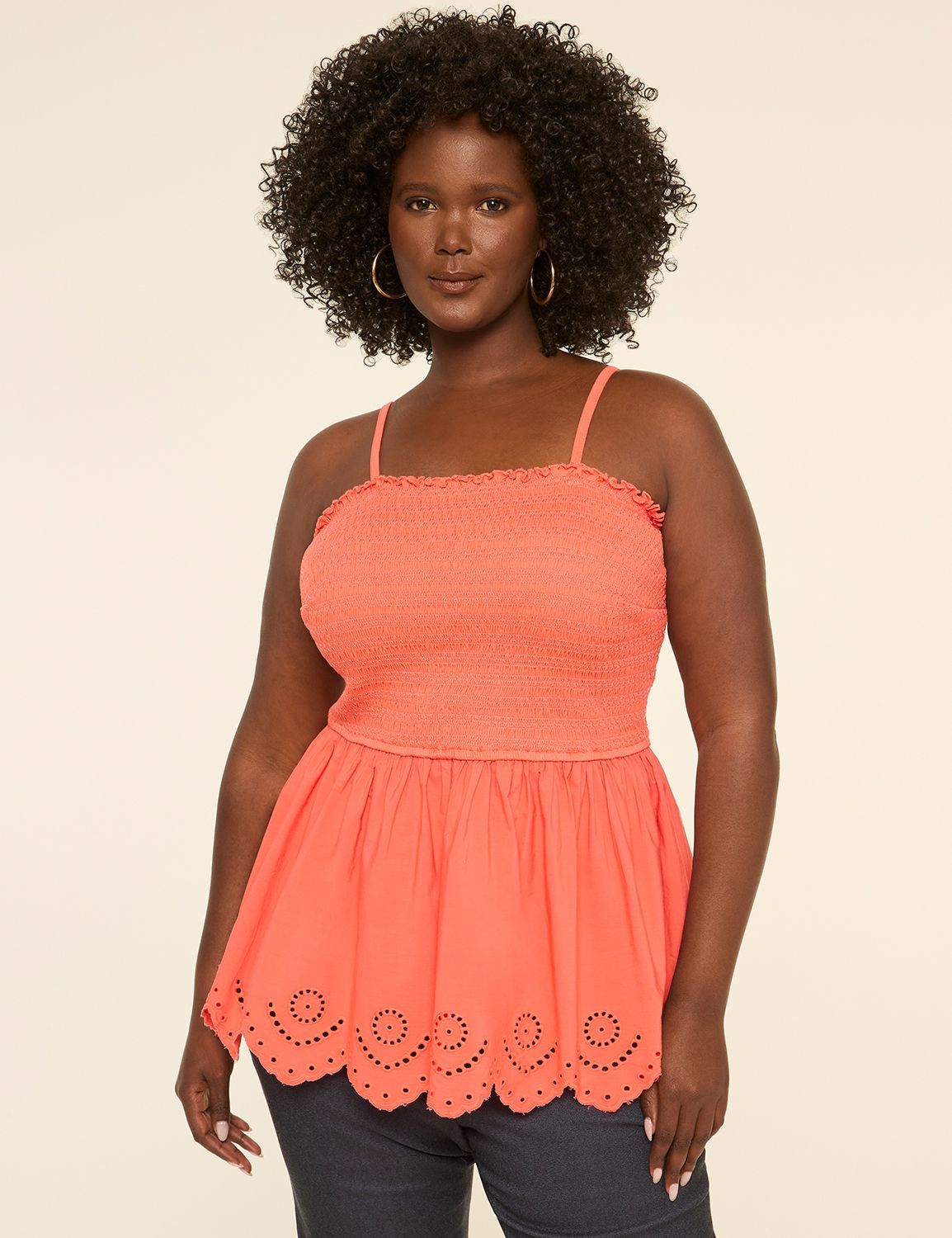 Smocked-Bodice Peplum Top