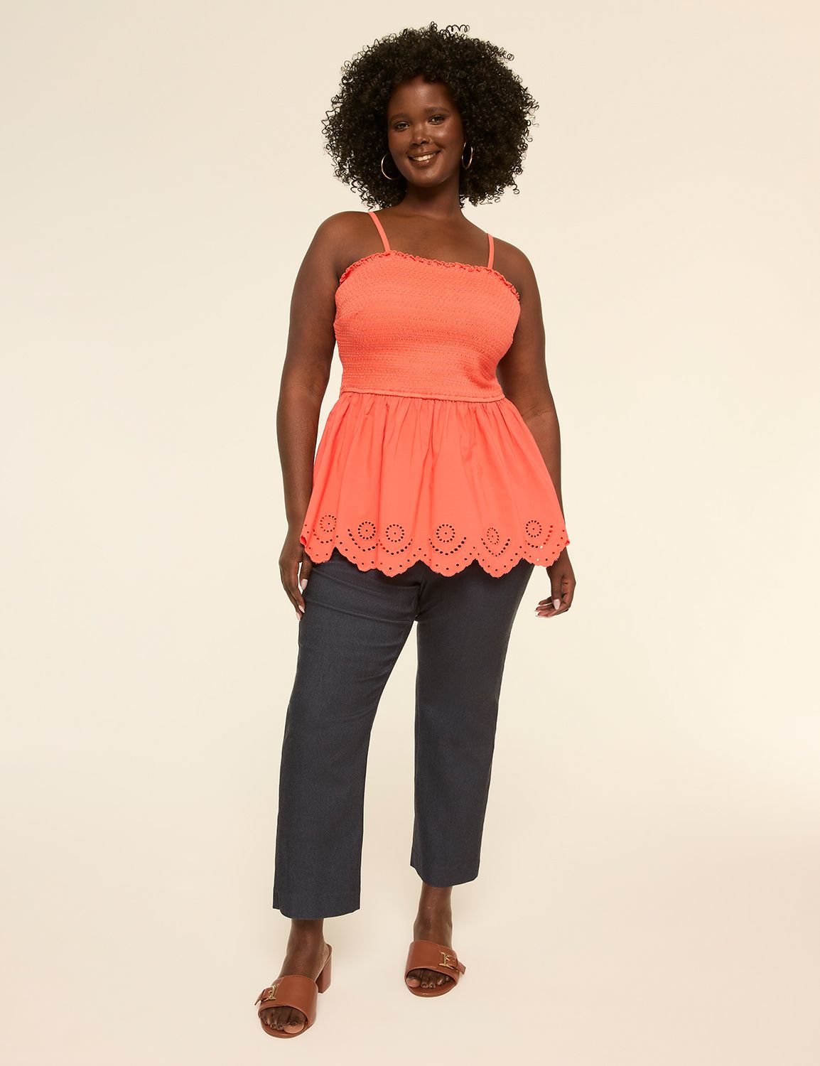 Smocked Bodice Eyelet Hem Tank Top Product Image 3