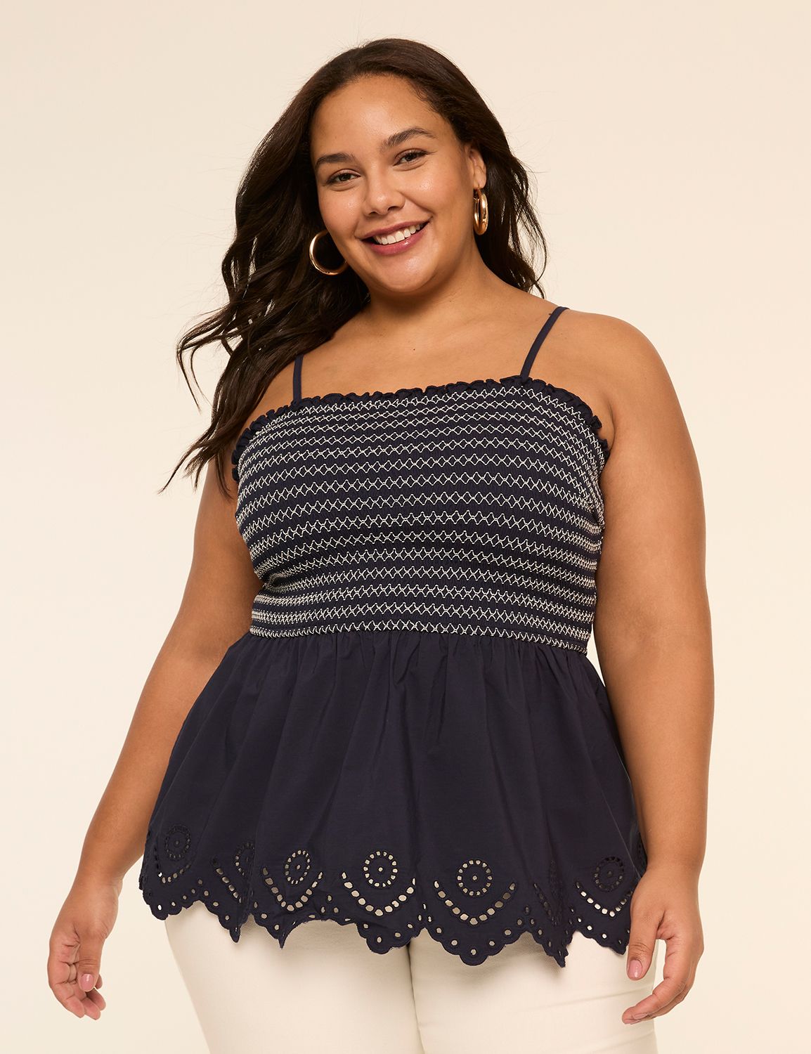 Smocked-Bodice Peplum Top