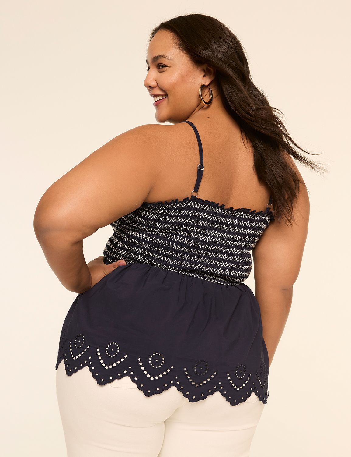 Smocked-Bodice Peplum Top
