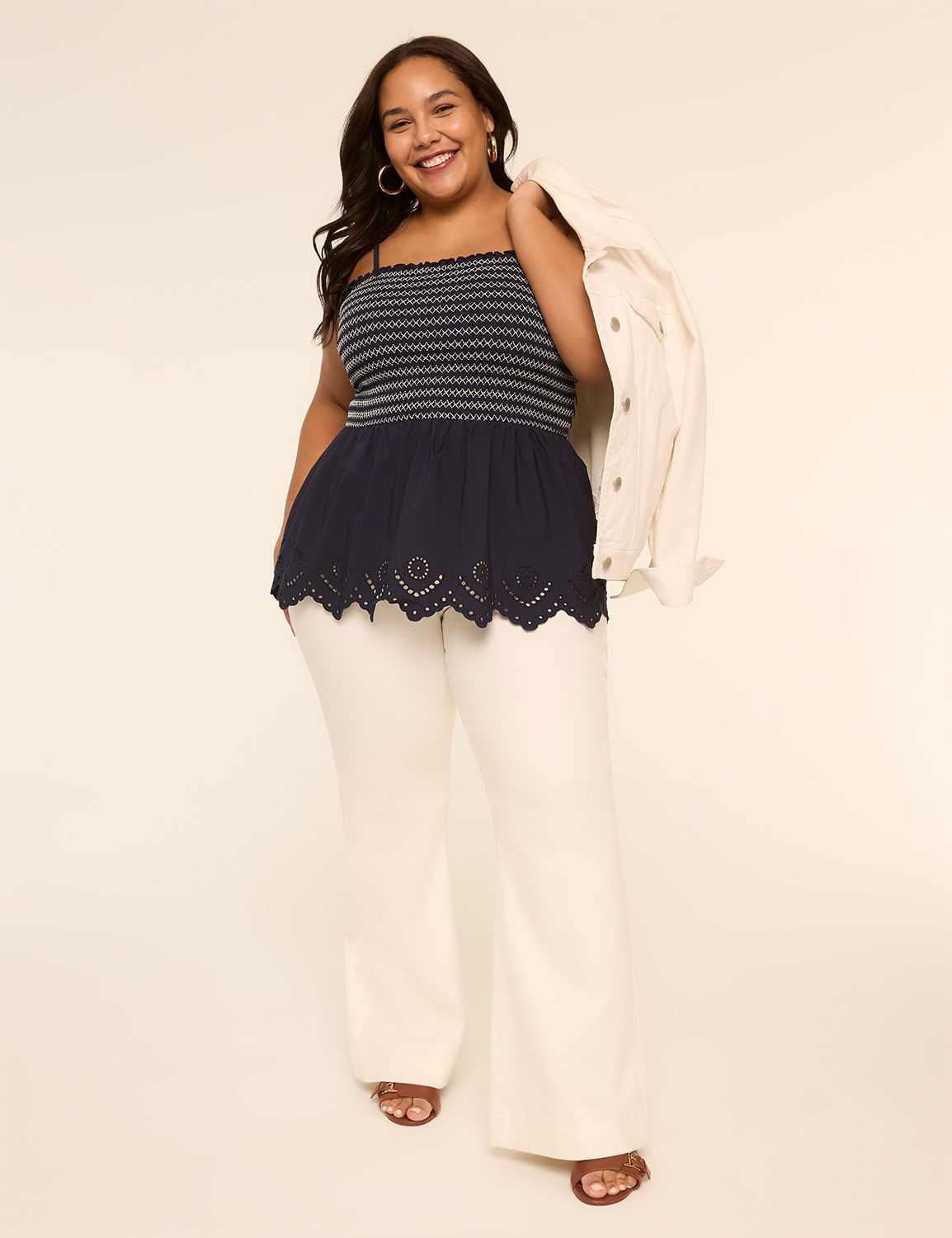 Smocked Bodice Eyelet Hem Tank Top Product Image 3