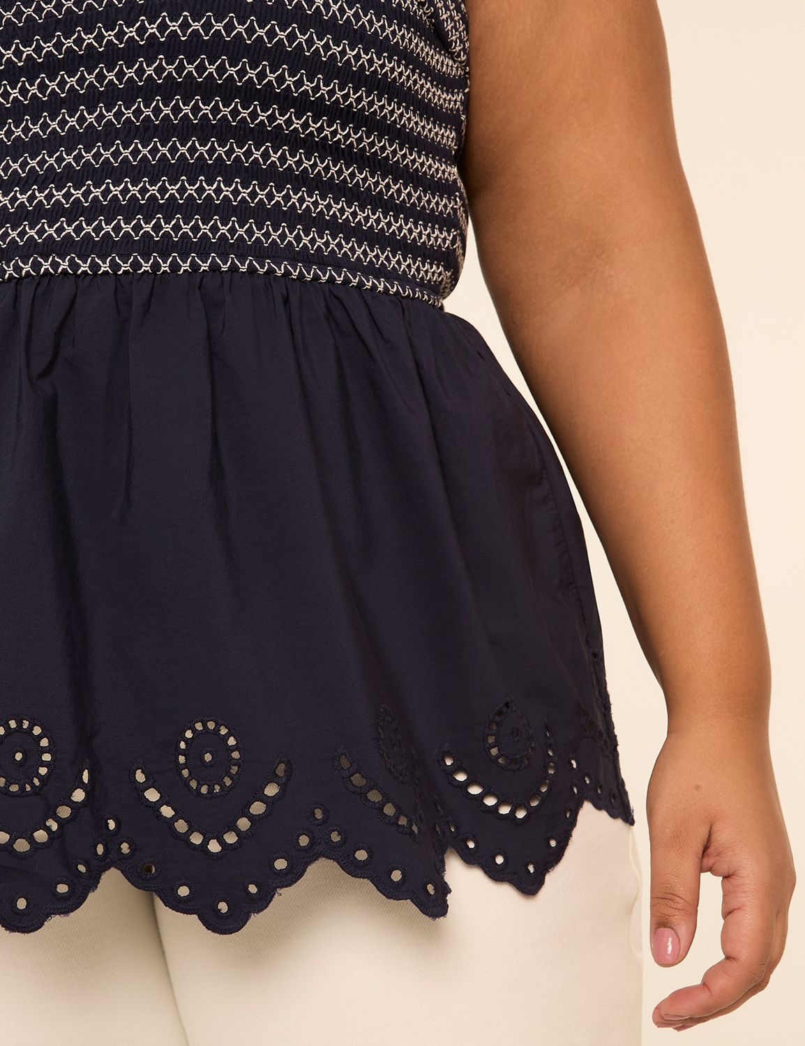 Smocked Bodice Eyelet Hem Tank Top Product Image 4