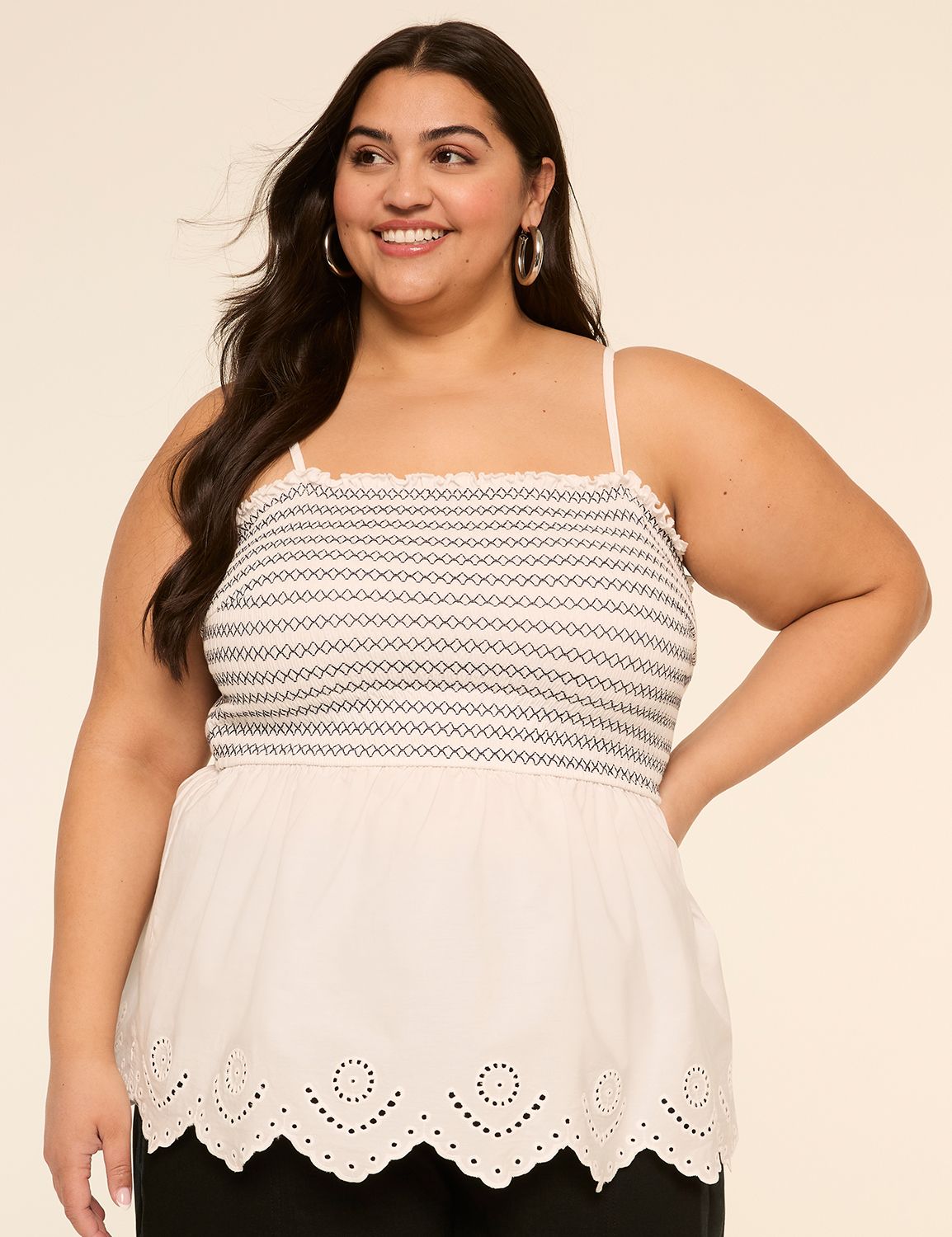 Smocked-Bodice Peplum Top