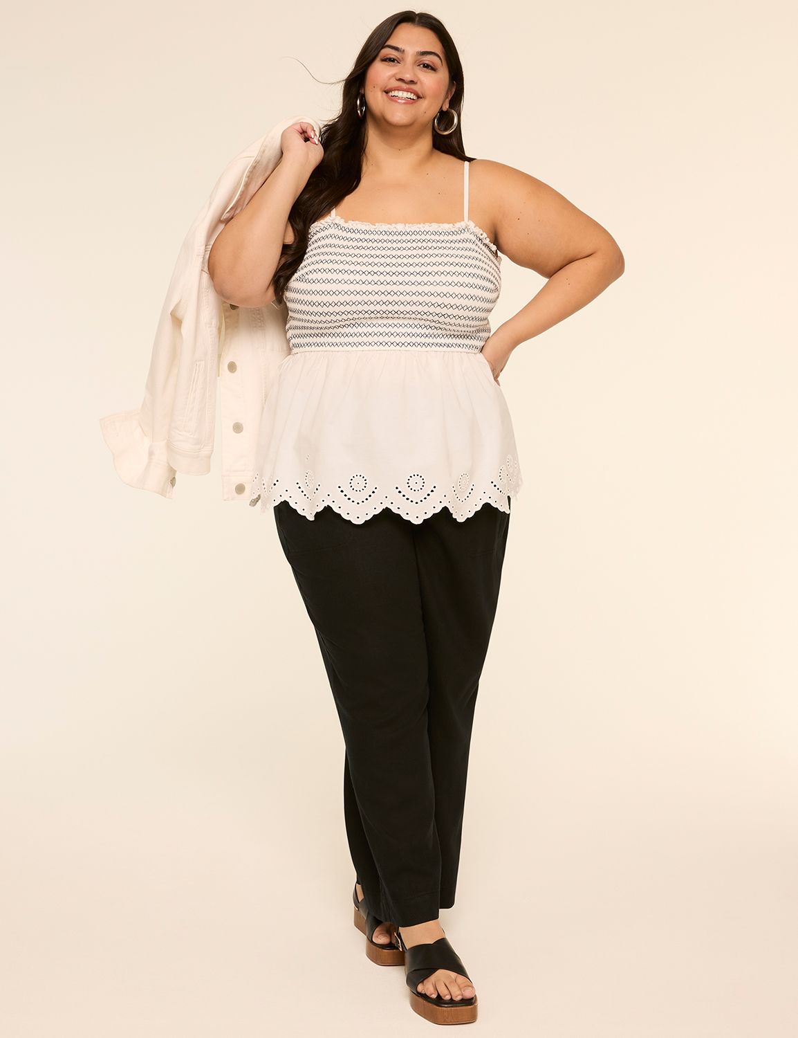 Smocked Bodice Eyelet Hem Tank Top Product Image 3