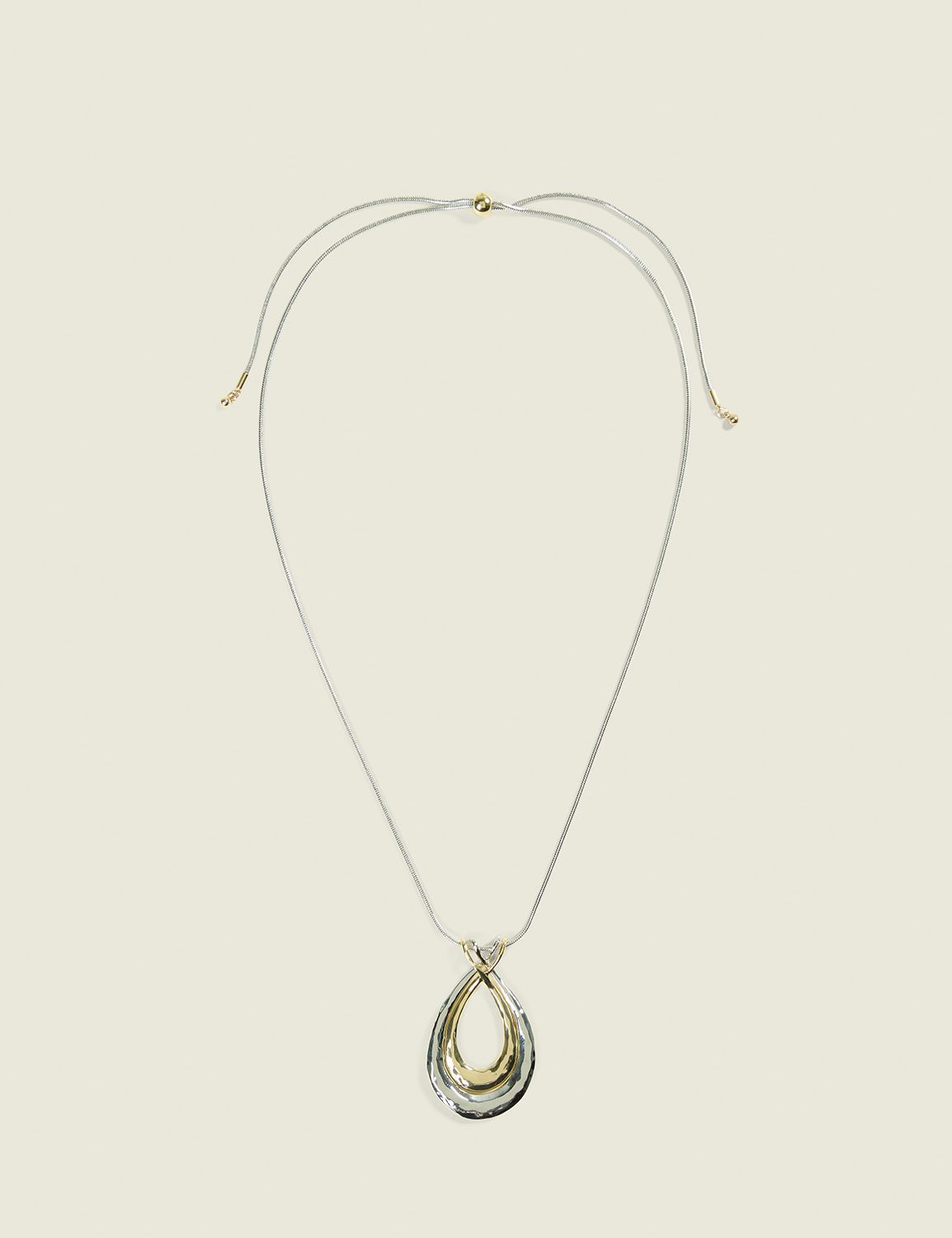 Mixed Metal Pull Chain Teardrop Pendant Necklace