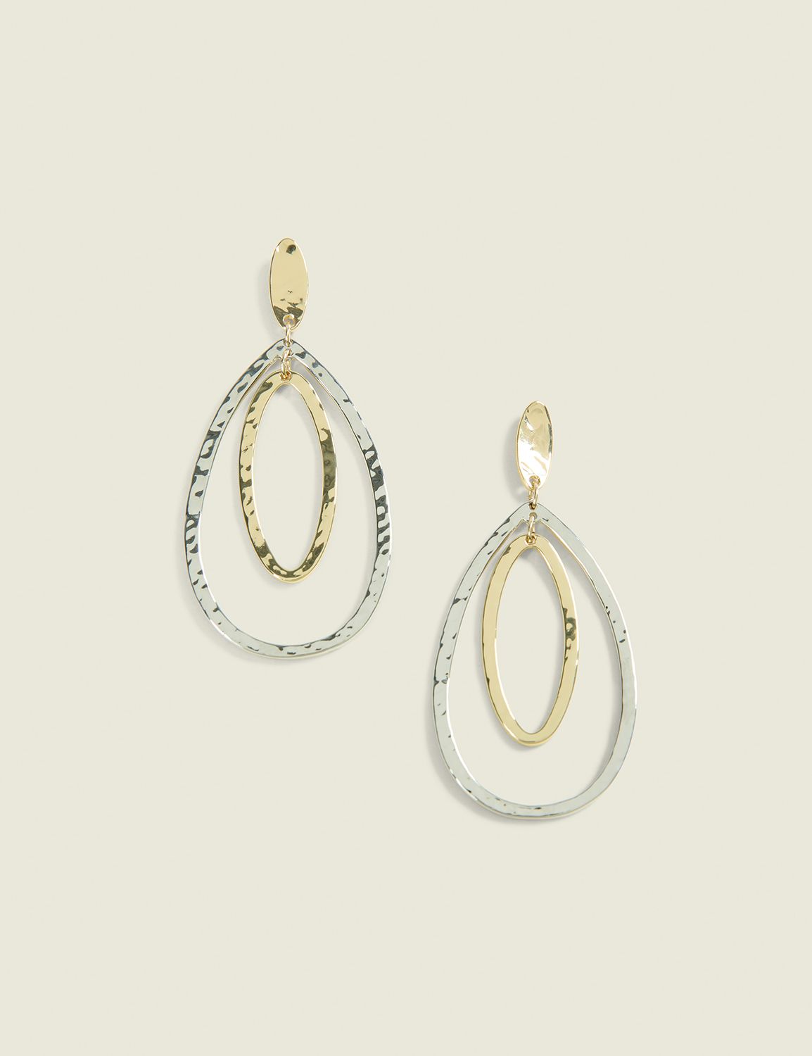 Hammered Mixed Metal Teardrop Earri Product Image 1