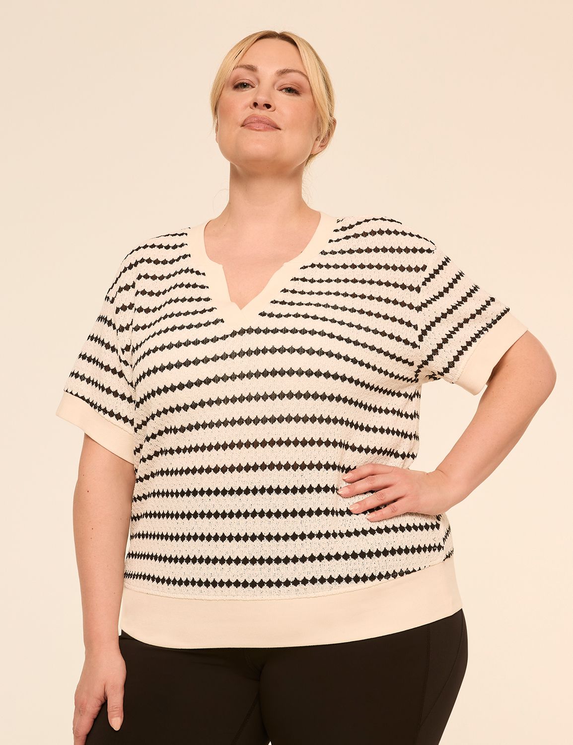 LIVI Elbow-Sleeve Textured-Knit Top
