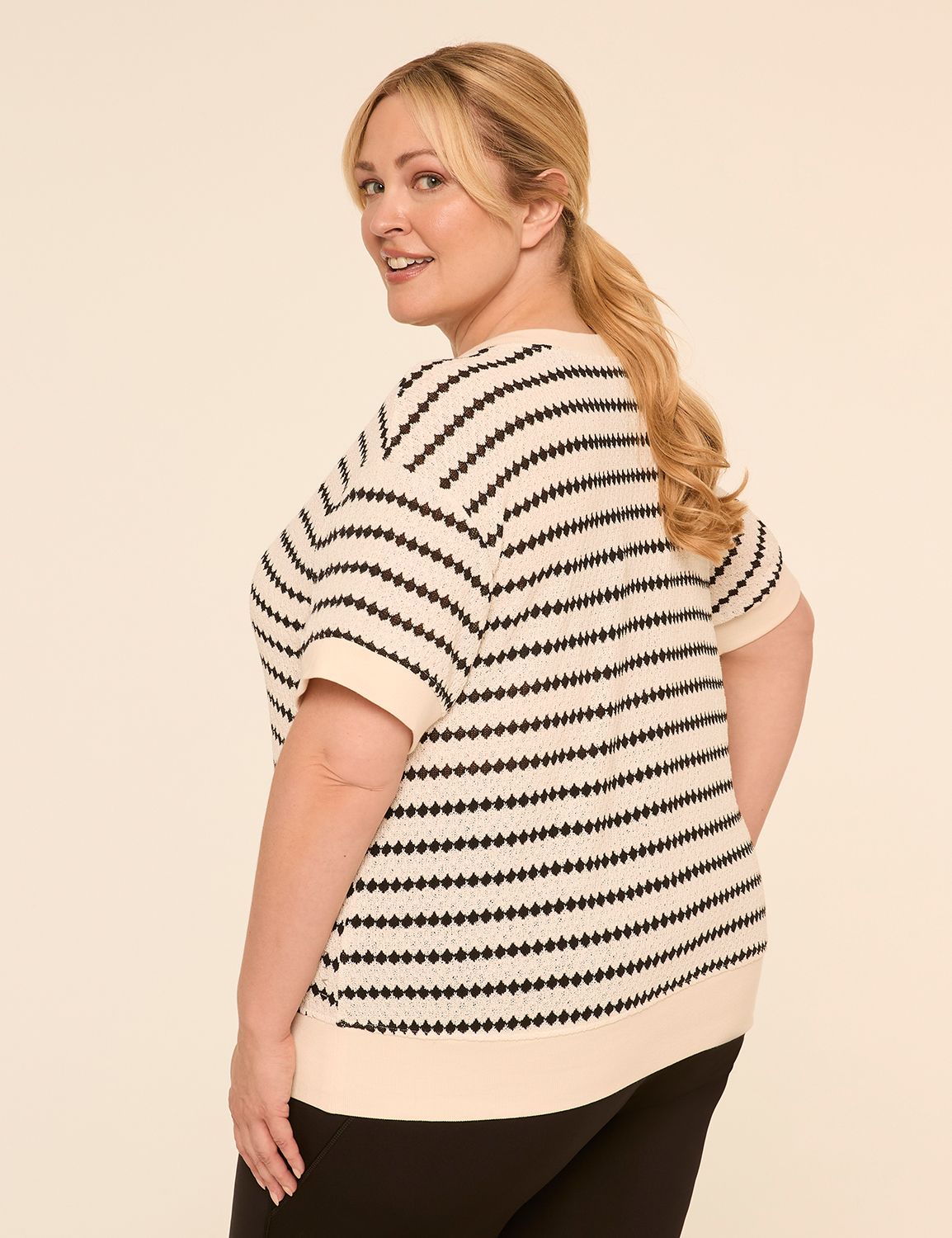 LIVI Elbow-Sleeve Textured-Knit Top