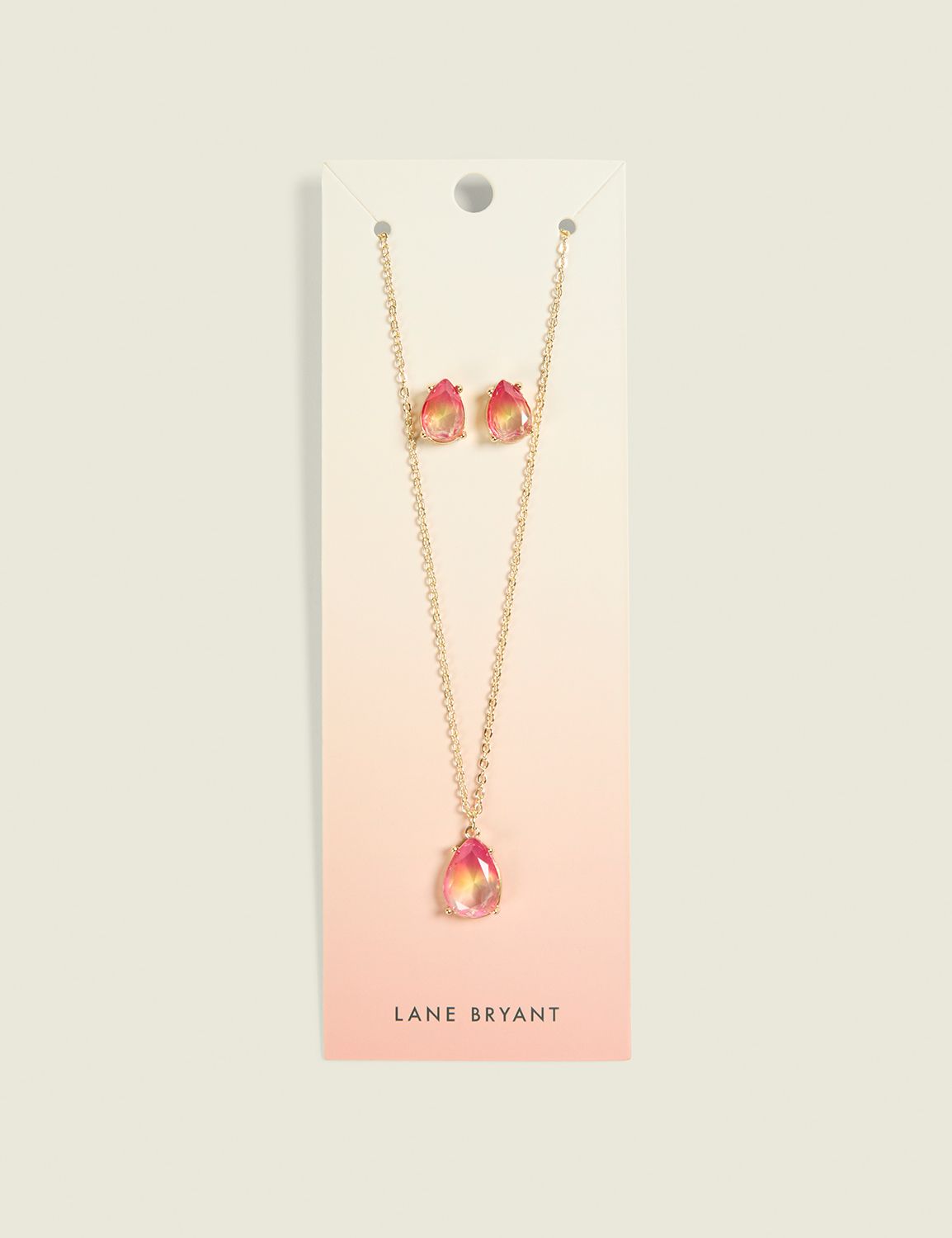 Pink & Yellow Ombre Imitation Stone Necklace & Earring Set