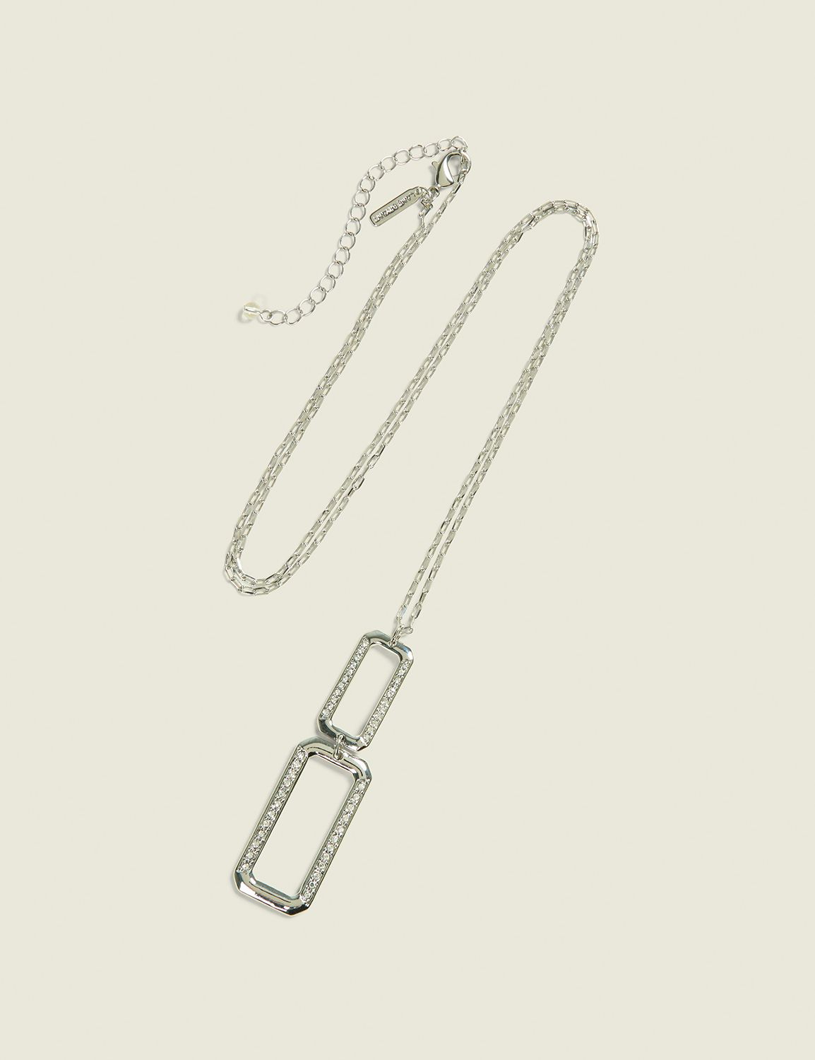 Silvetone Double Square Pendant Necklace