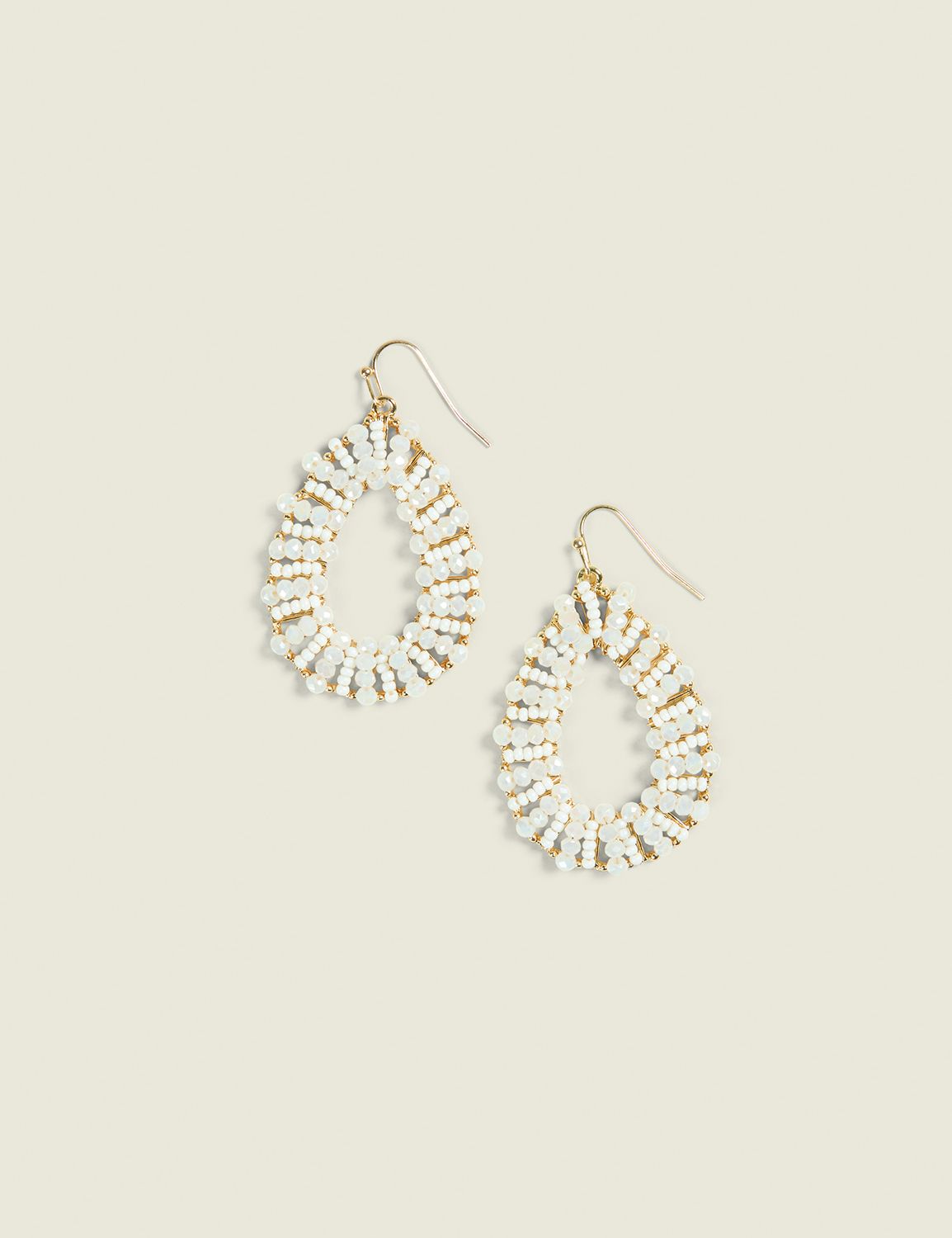 Neutral Beaded Teardrop Drop Earrings
