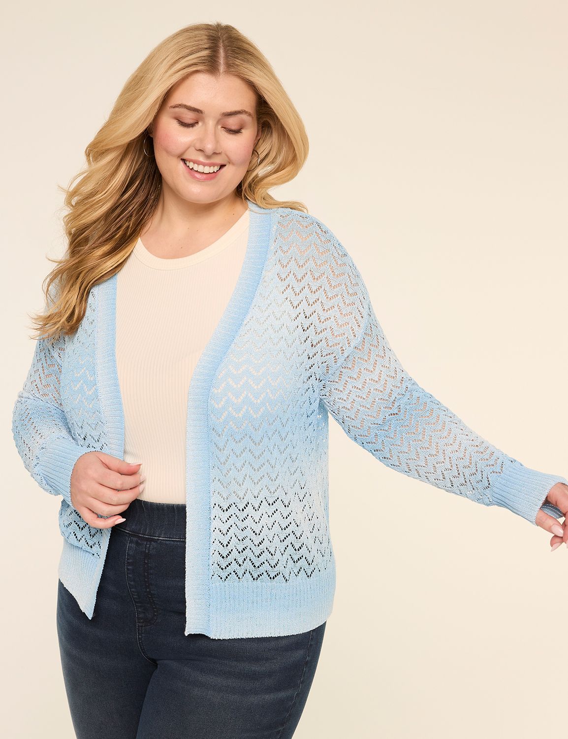 Pointelle-Stitched Open-Front Cardigan