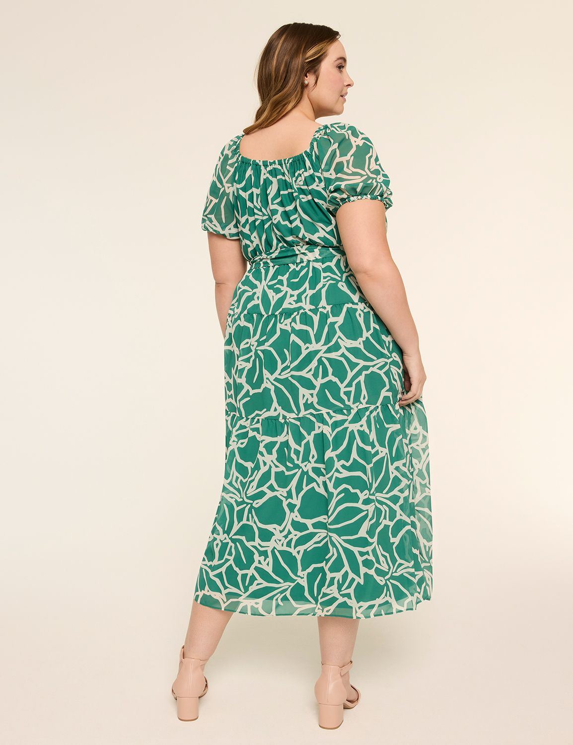 Puff Sleeve Tiered Midi Dress