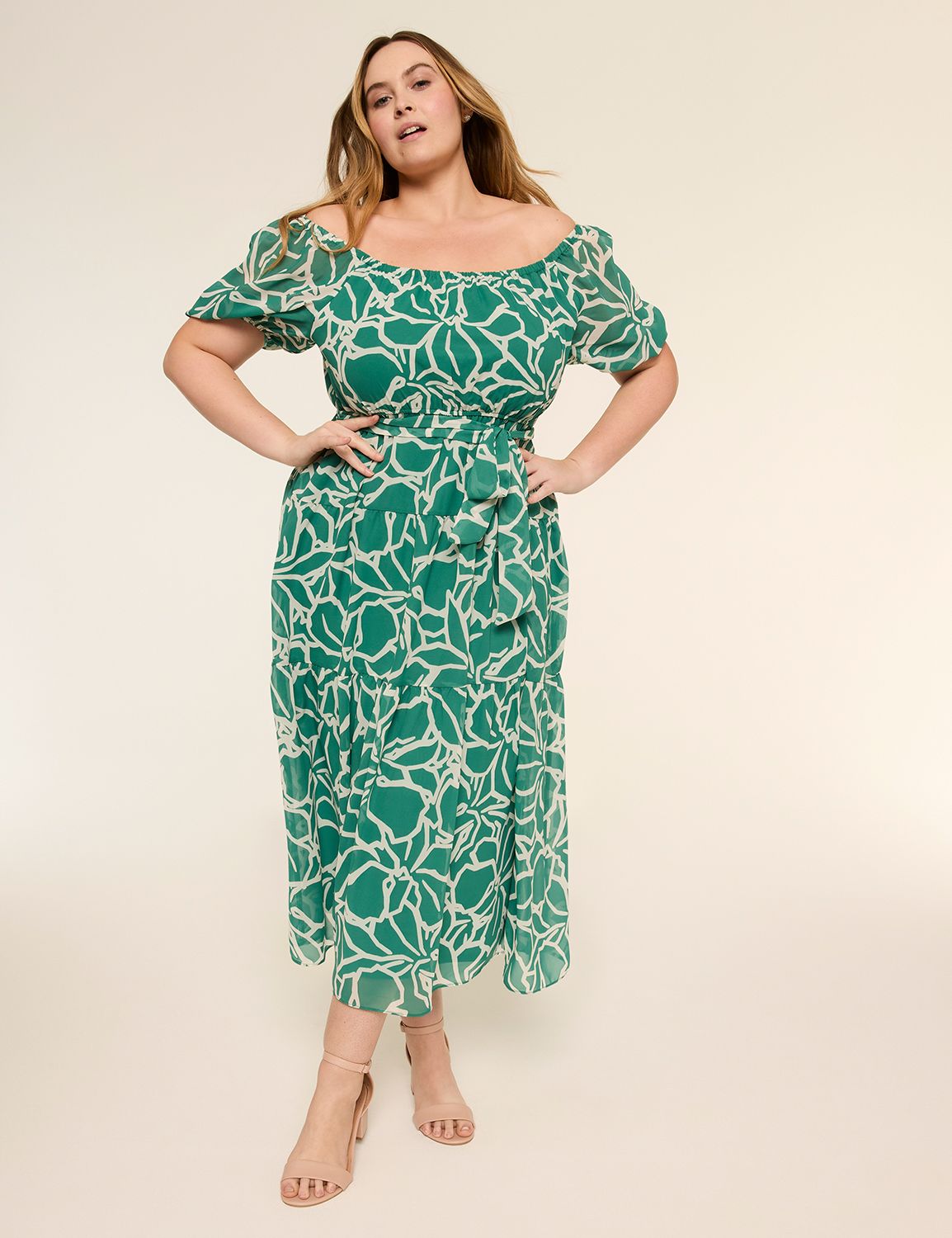 SHORT PUFF SLEEVE TIERED MIDI DRESS Product Image 4