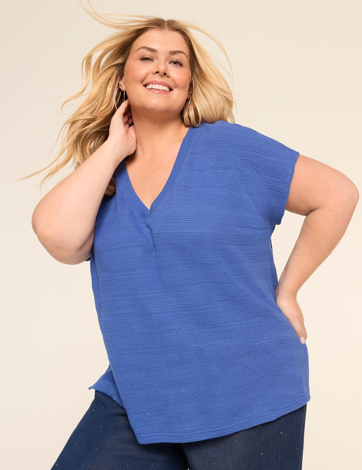 Dolman Cap-Sleeve V-Neck Top
