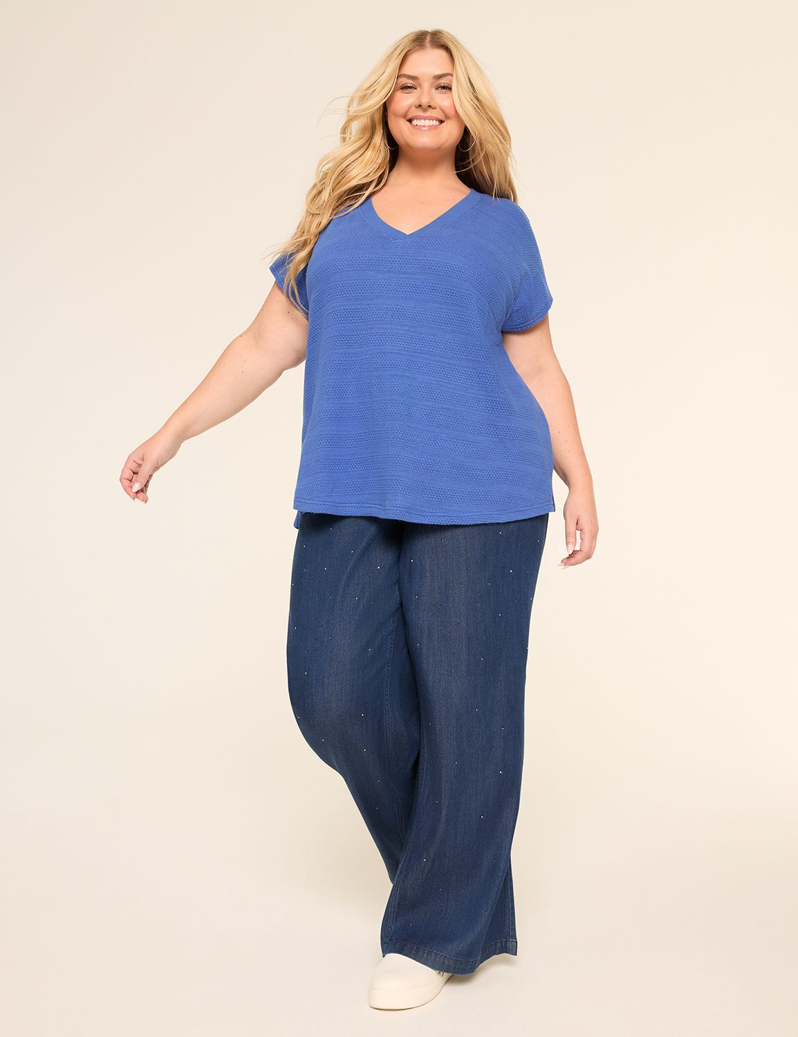 Casual Cap Sleeve Dolman V Neck Top Product Image 3