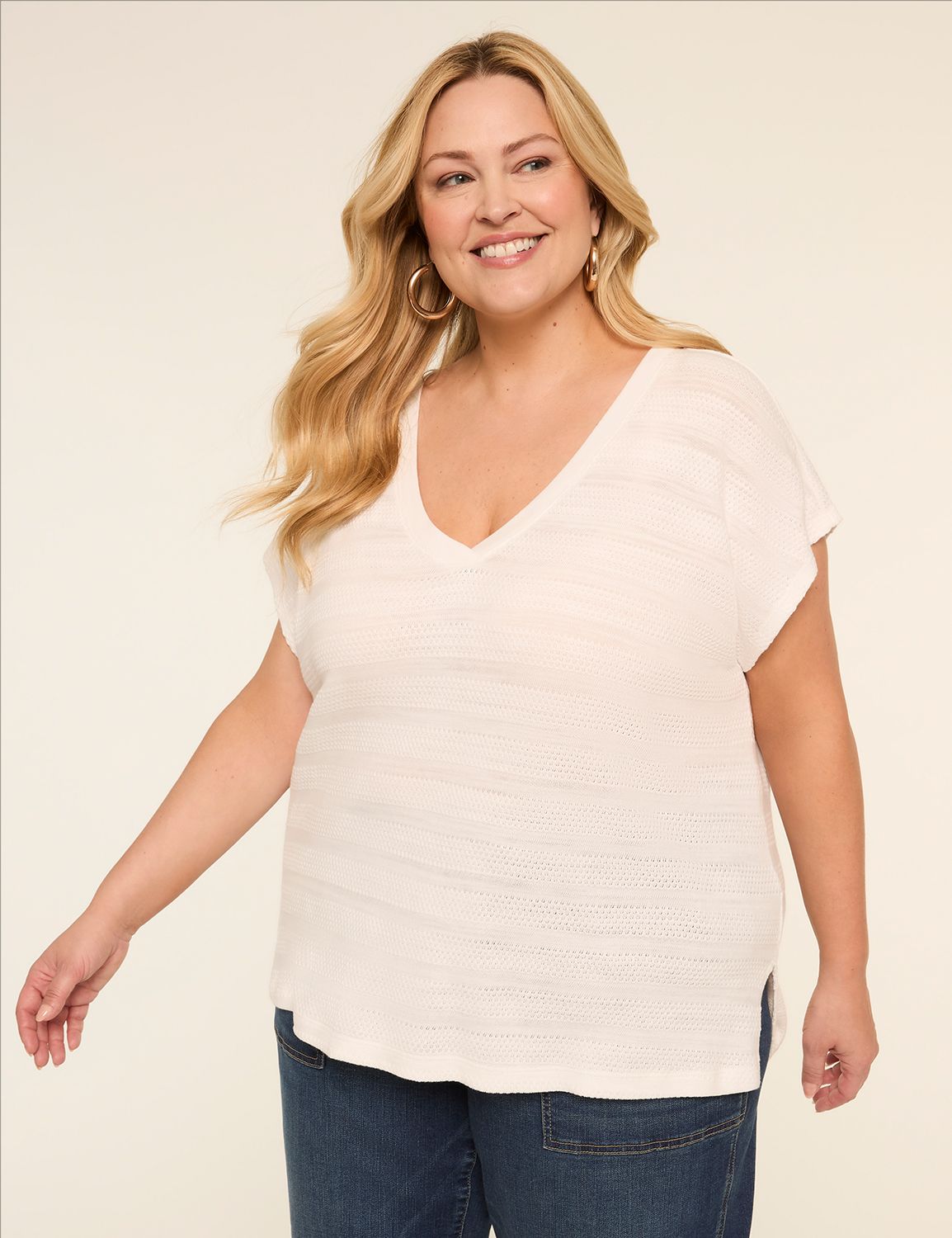 Dolman Cap-Sleeve V-Neck Top