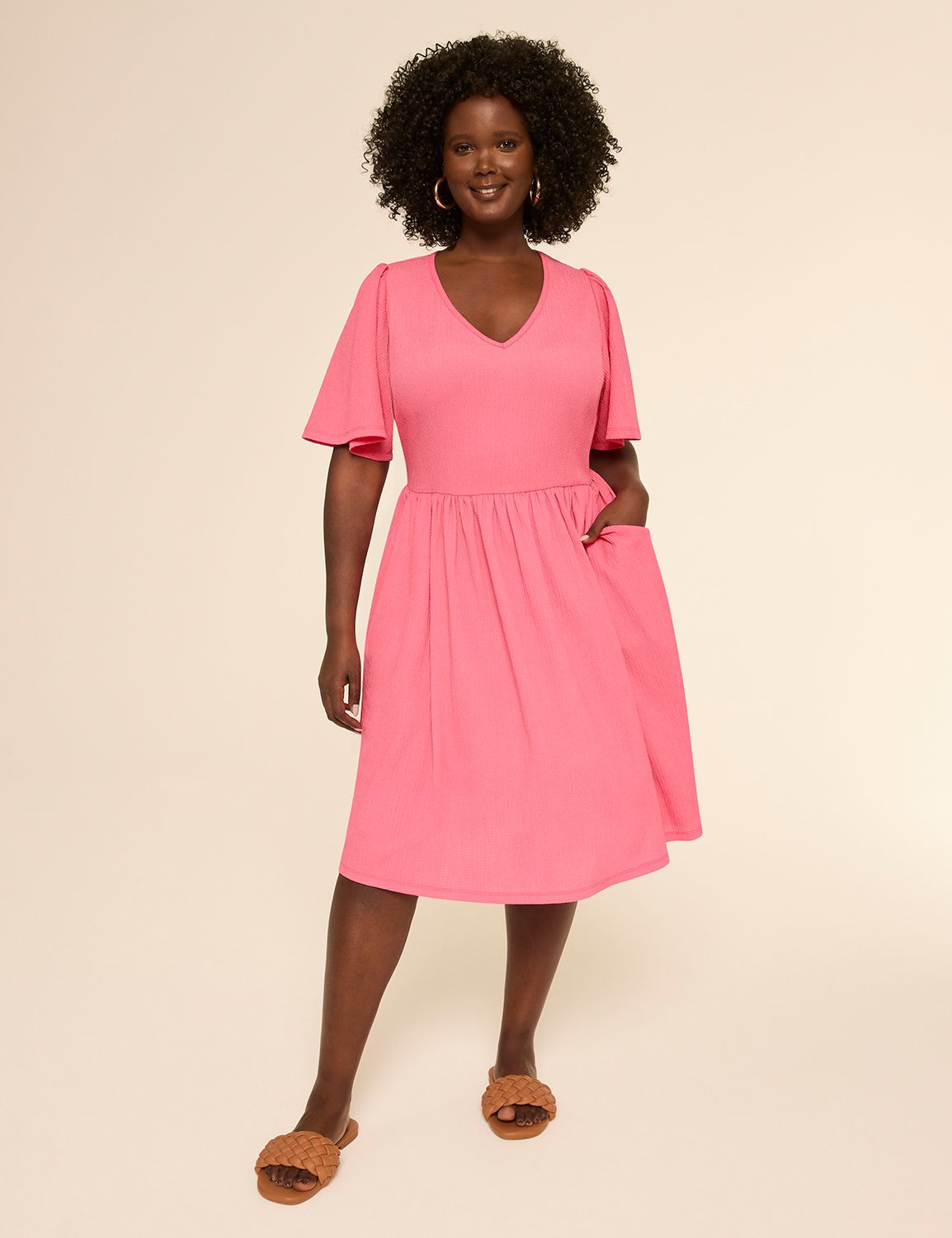 VNECK SMOCKED BODICE FLUTTER SLEEVE Product Image 1