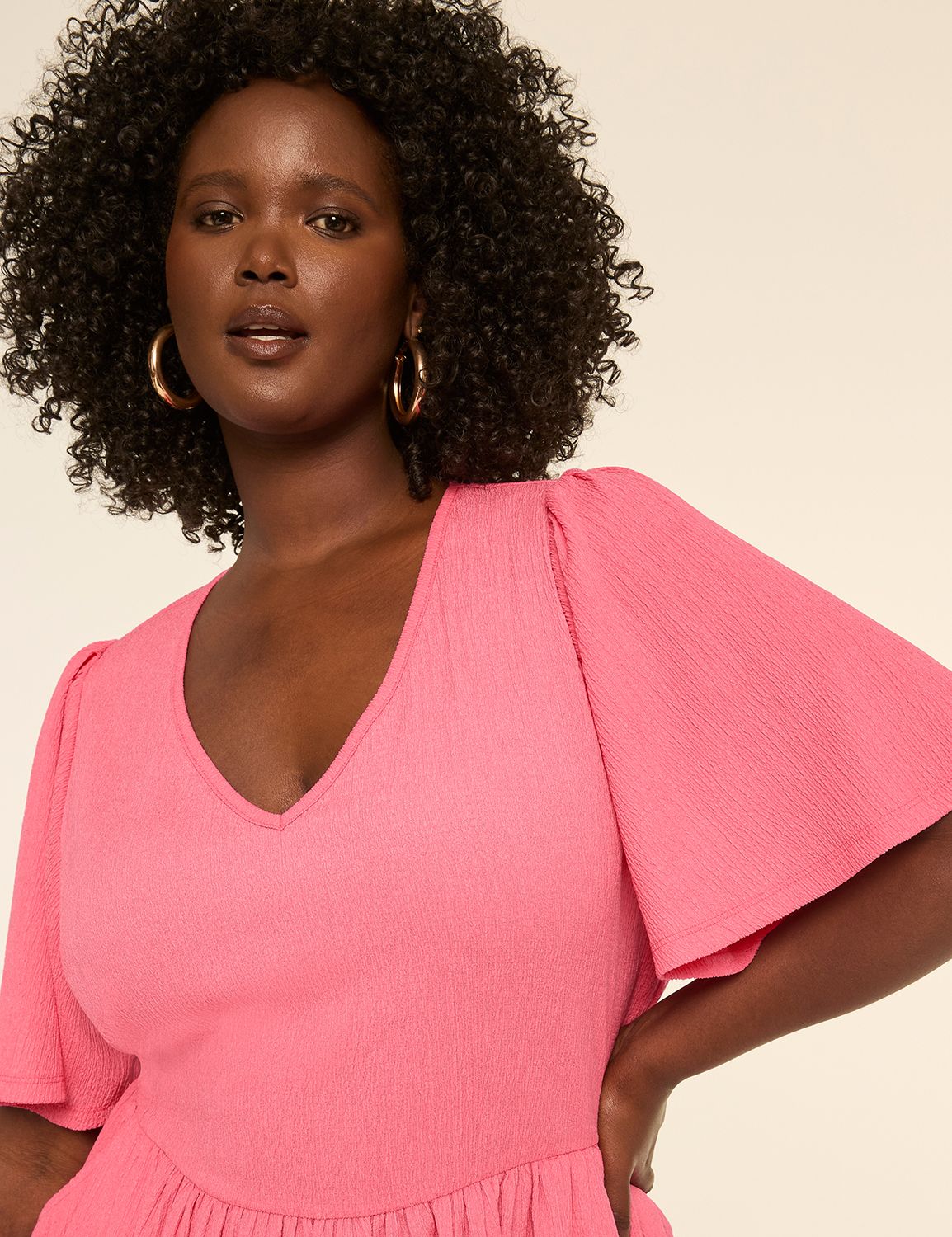 VNECK SMOCKED BODICE FLUTTER SLEEVE Product Image 3