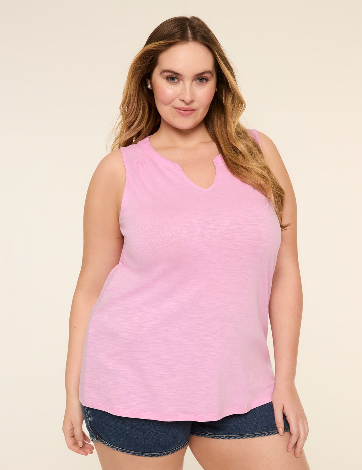 Shirred-Shoulder Notch-Neck Tank