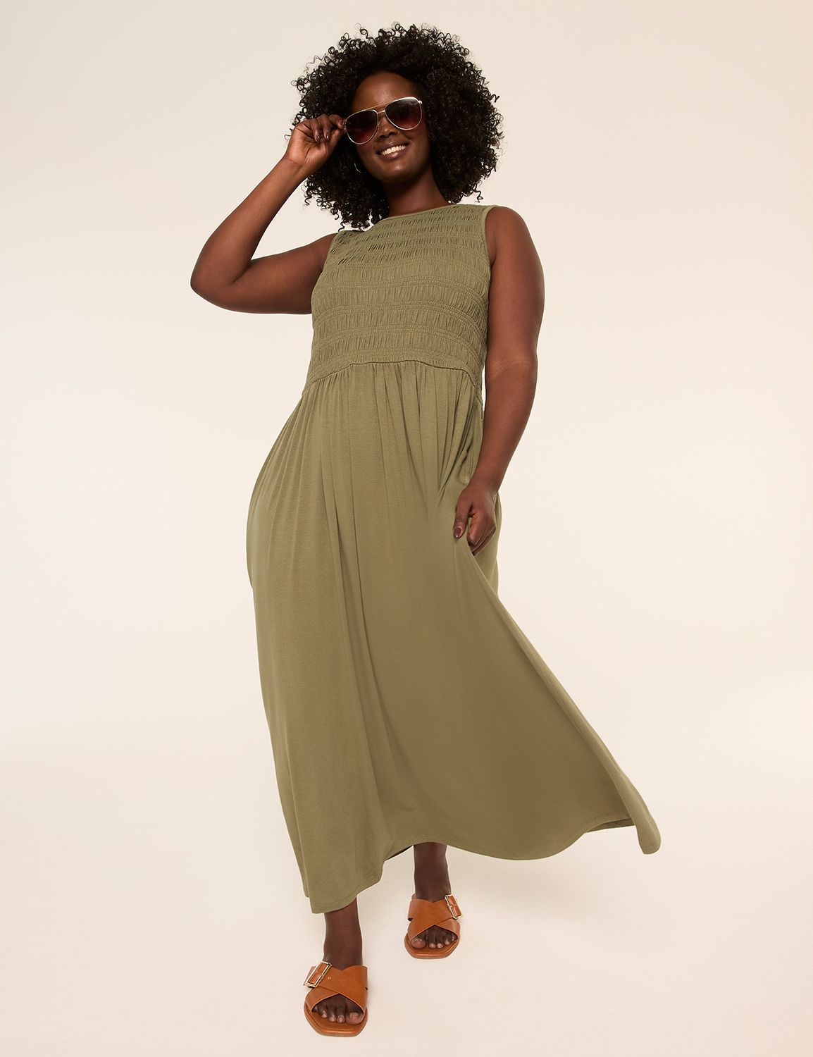 Sleeveless Smocked-Bodice Maxi Dress