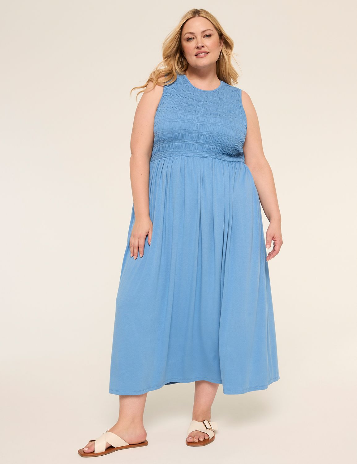 Sleeveless Smocked-Bodice Maxi Dress