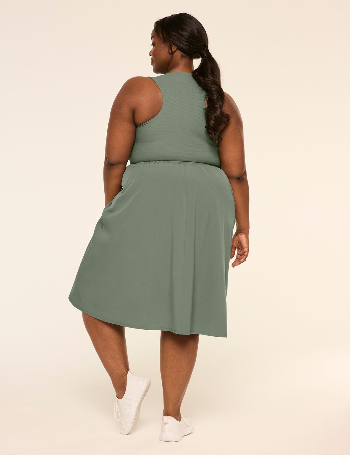 LIVI Sleeveless Rib-Mix Midi Dress