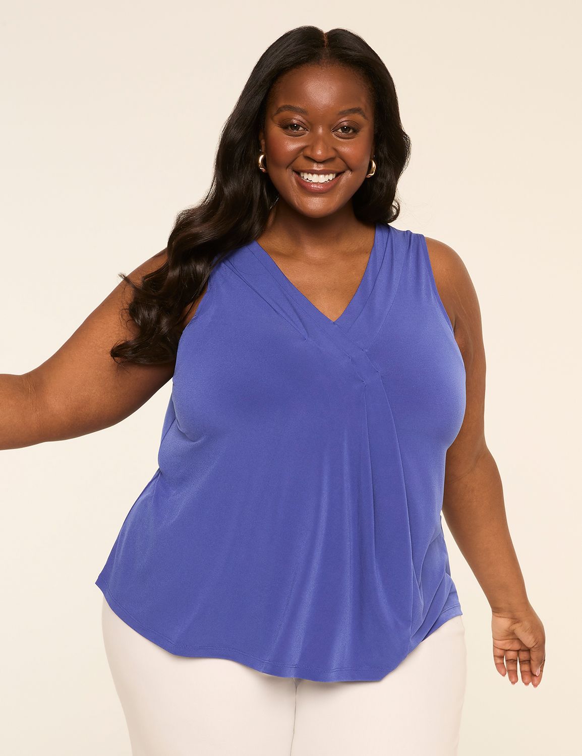 Swing Sleeveless Pleat-Front Top
