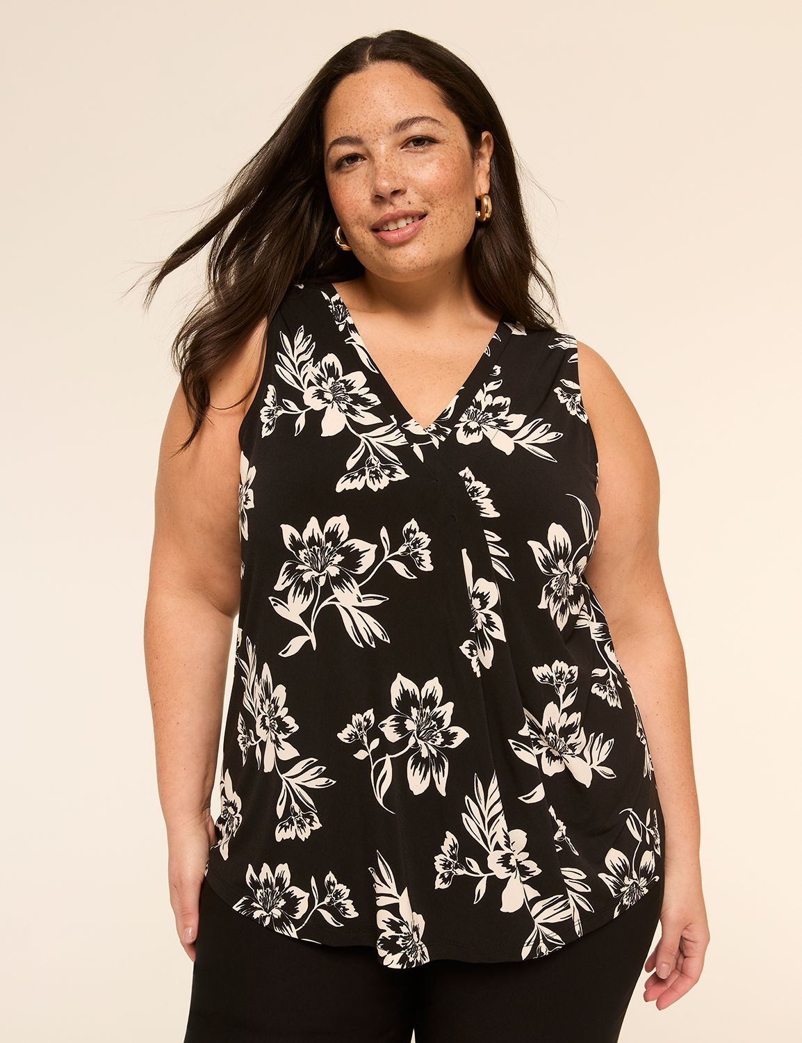 Swing Sleeveless Pleat-Front Top