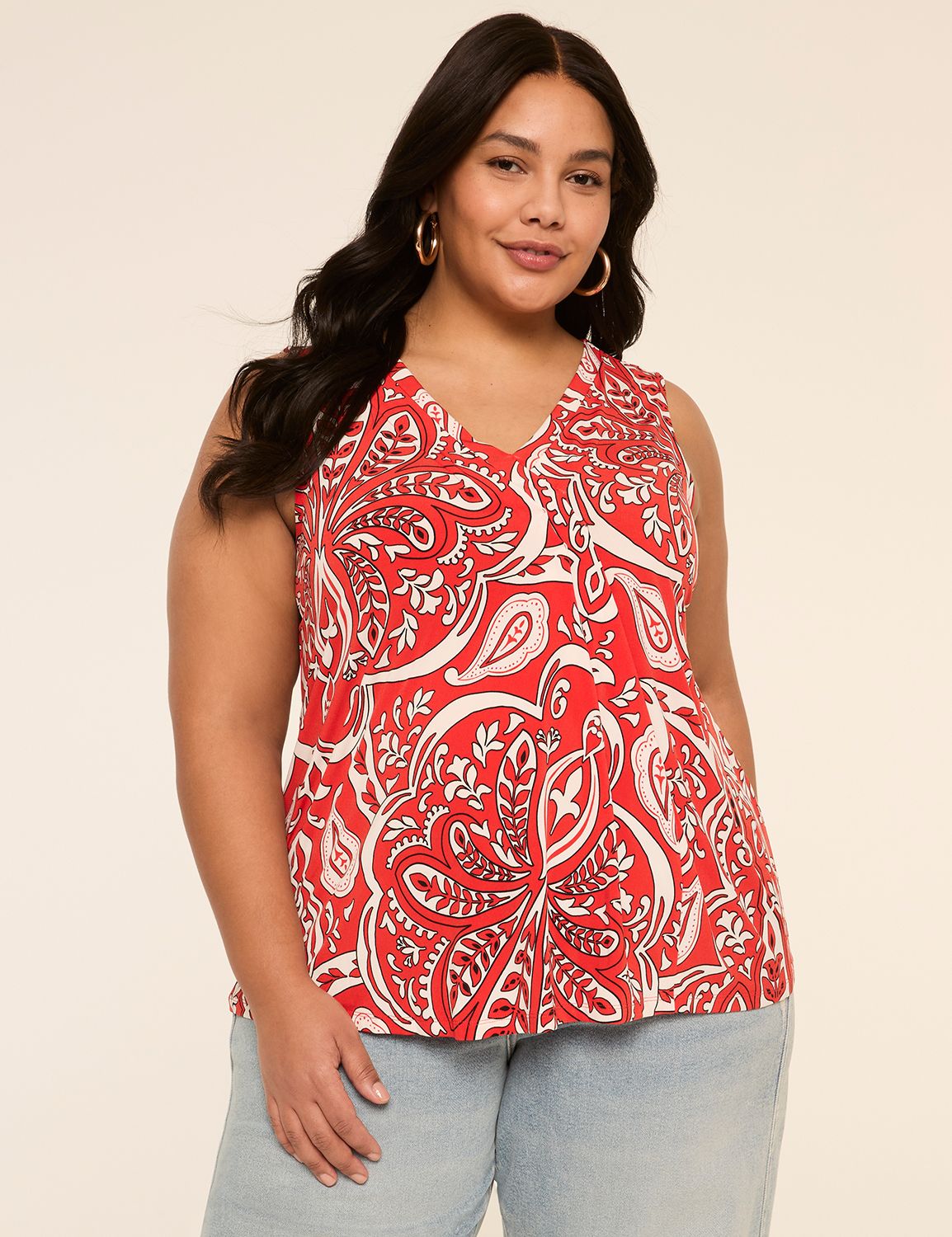 Swing Sleeveless Pleat-Front Top