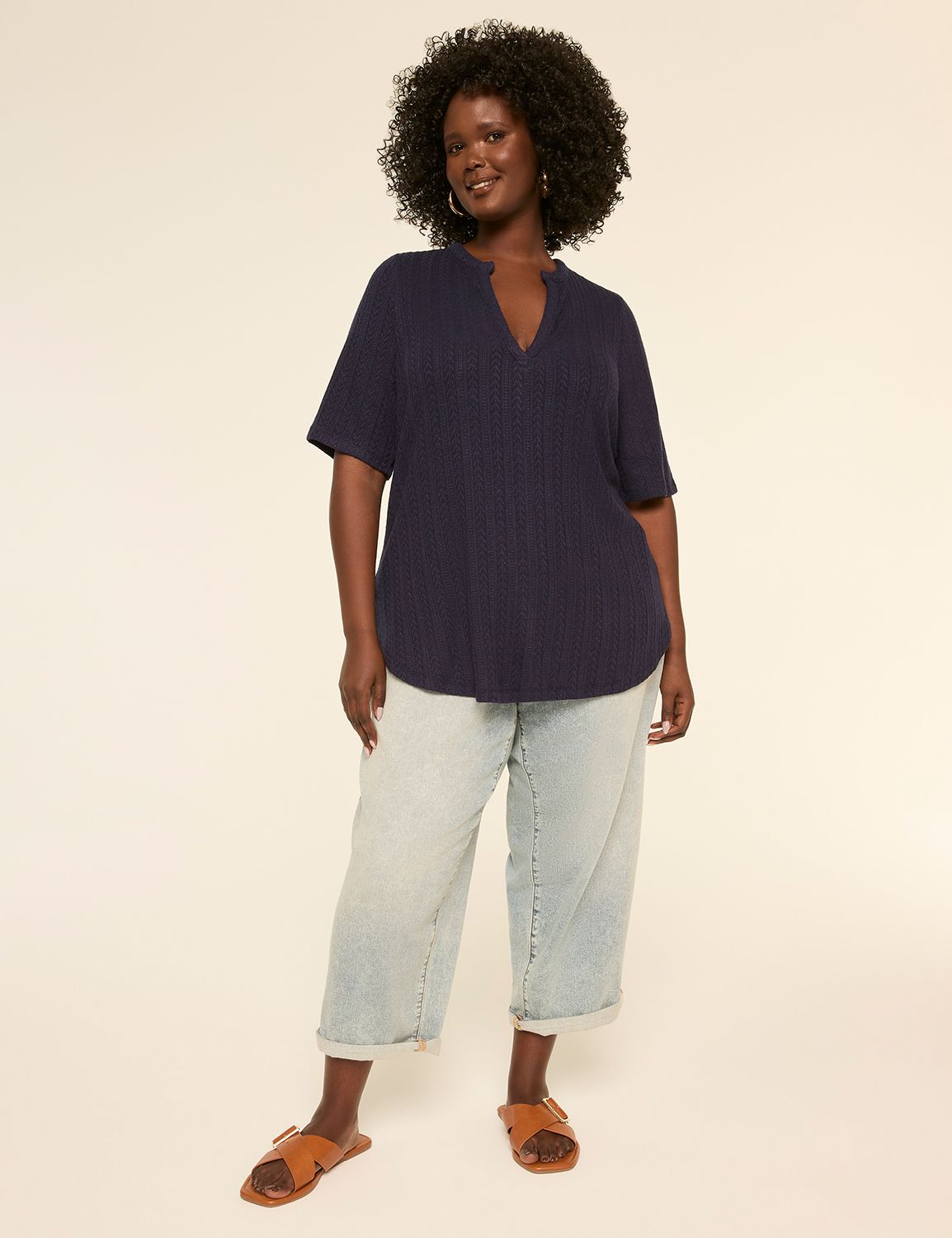 Casual Elow Sleeve V-Notch Neck Tun Product Image 3
